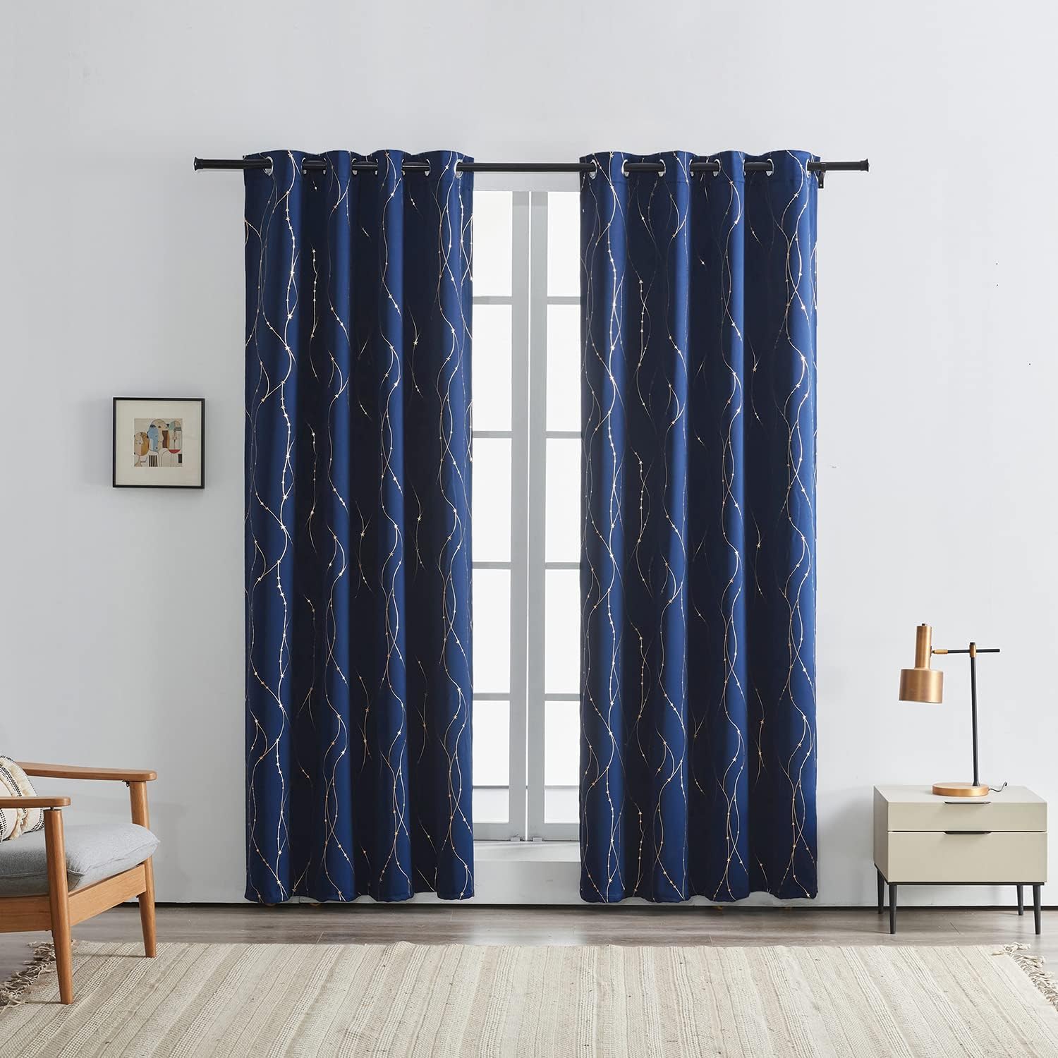 SMILE WEAVER Navy Blackout Curtains for Living Room 2 Panels,Room Darkening Curtain 63 Inch Length for Kid's Bedroom with Star Design Soft Thick Thermal Insulated Grommet Window Drapes