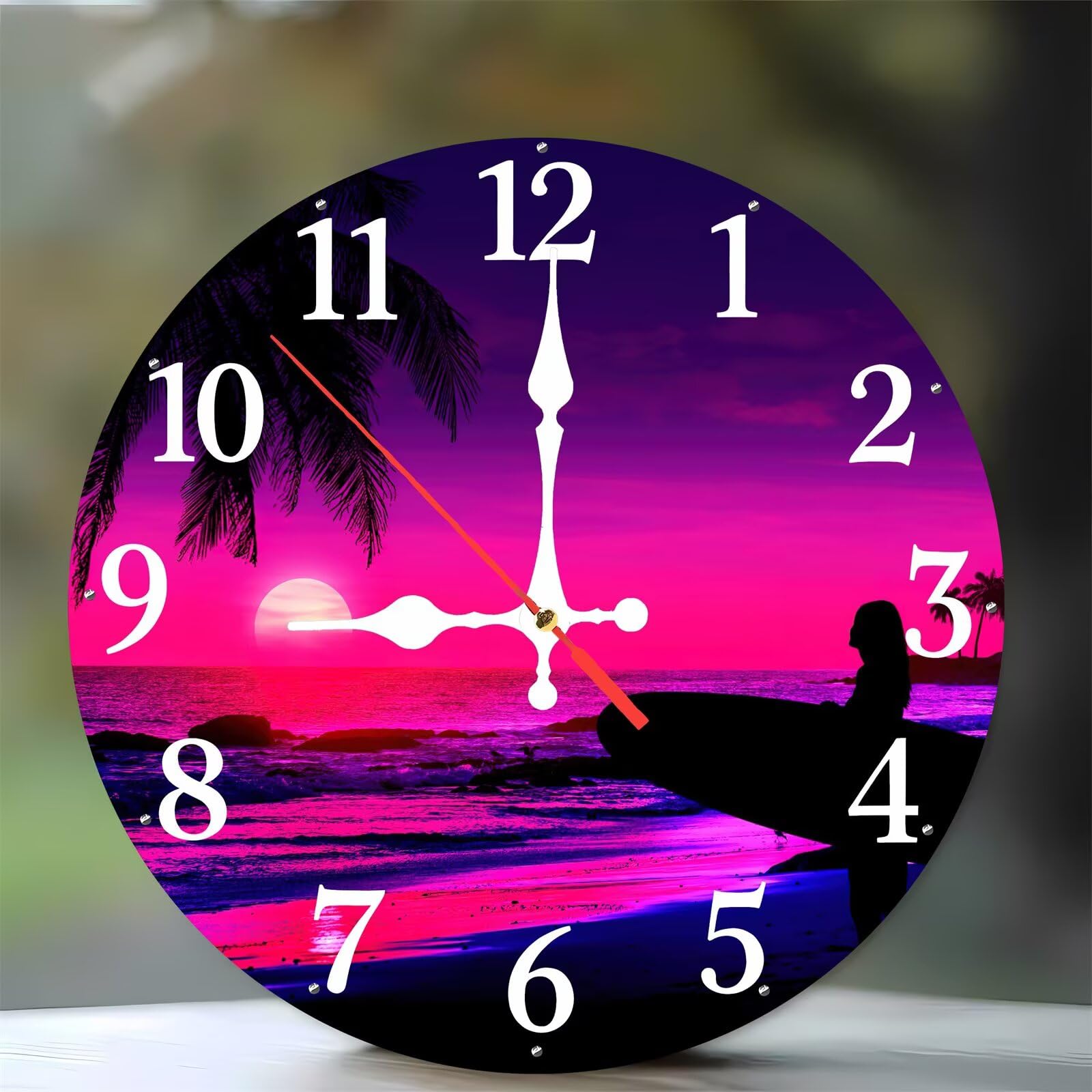 Horloge murale en bois 35 cm coucher de soleil pour cuisine