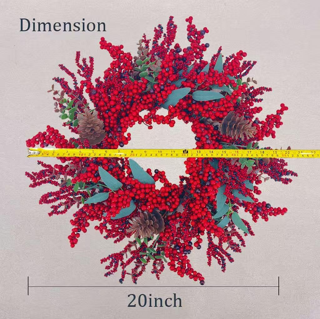 20in Christmas Wreath Artificial Red Berry Pinecone Front Door Wall Decor