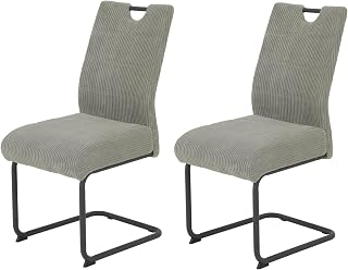 Hela Tische, 2er Set Esszimmerstuhl Merkur, Bezug Breitcord Grau, Komfortsitz Federkorb, XL Sitzbreite, 140kg belastbar, Schwinger Metallgestell