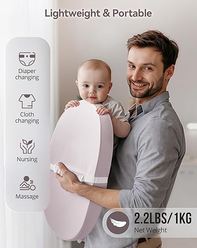 Miniatura 6 de COMOMY Cambiador de bebé con funda de poliuretano lavable e impermeable, cambiador de pañales contorneado para tocador con cinturón de seguridad