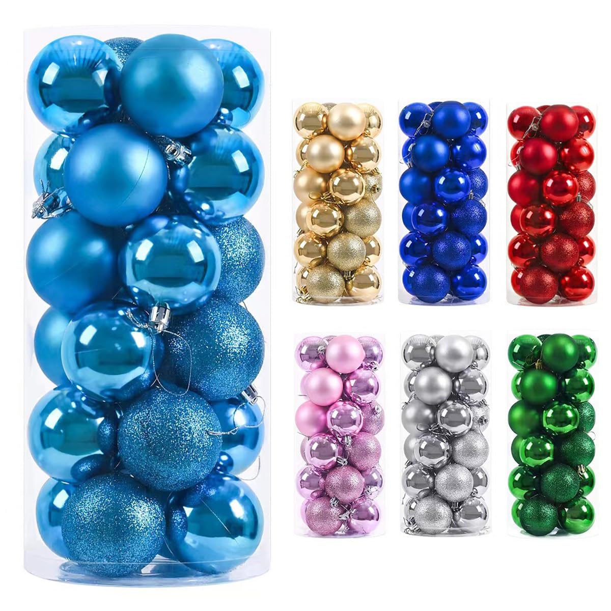 Wucazrrsy Lake Blue 24Pcs Christmas Ball Baubles 1.57''/40Mm Shatterproof Ornaments Seasonal Decorations For Xmas Tree Decor, Birthday Holiday Wedding Decorations(Lake Blue)