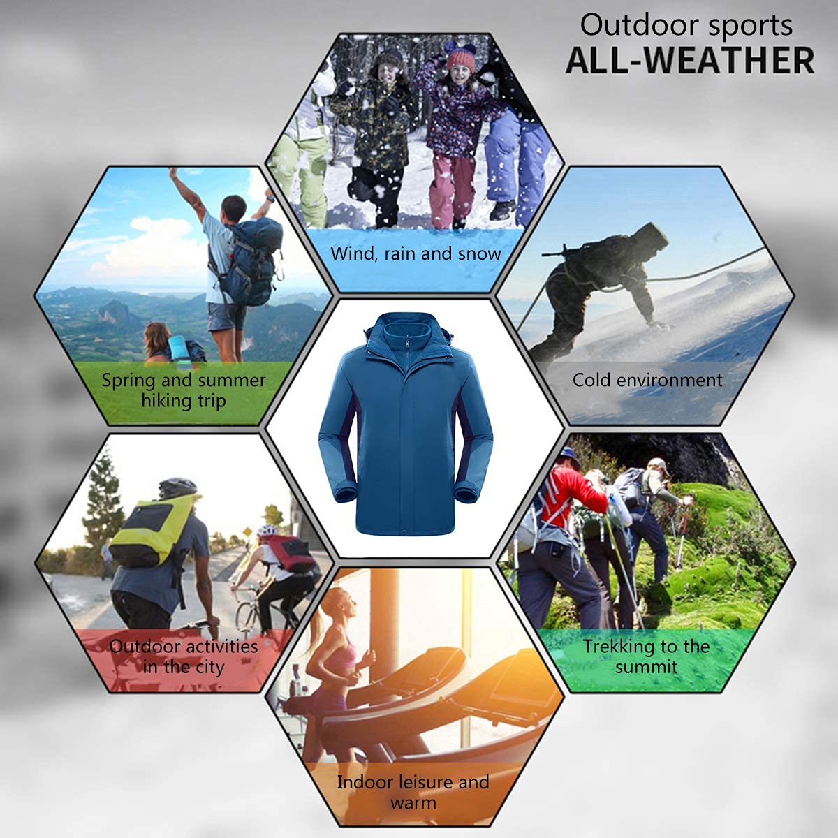 MU Hombres 3 en 1 Chaqueta de Esquí Impermeable Chaqueta de Snowboard de Montaña Abrigo de Nieve de Invierno con Espesas de la Chaqueta de Fondo Antiestático/Black/S