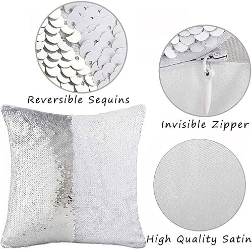 Miniatura 4 de Fundas de almohada de lentejuelas de sublimación de 16 x 16 pulgadas, 2 fundas de almohada reversibles de lentejuelas azules para decoración de