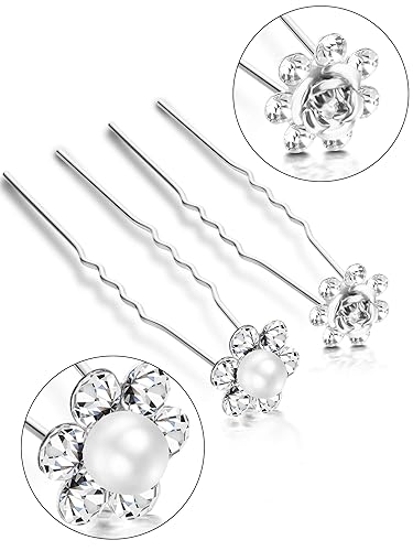 Miniatura 3 de EBOOT Paquete de 40 horquillas para el pelo de boda nupcial con diamantes de imitación, accesorios para mujeres y niñas (estilo B) Plateado,