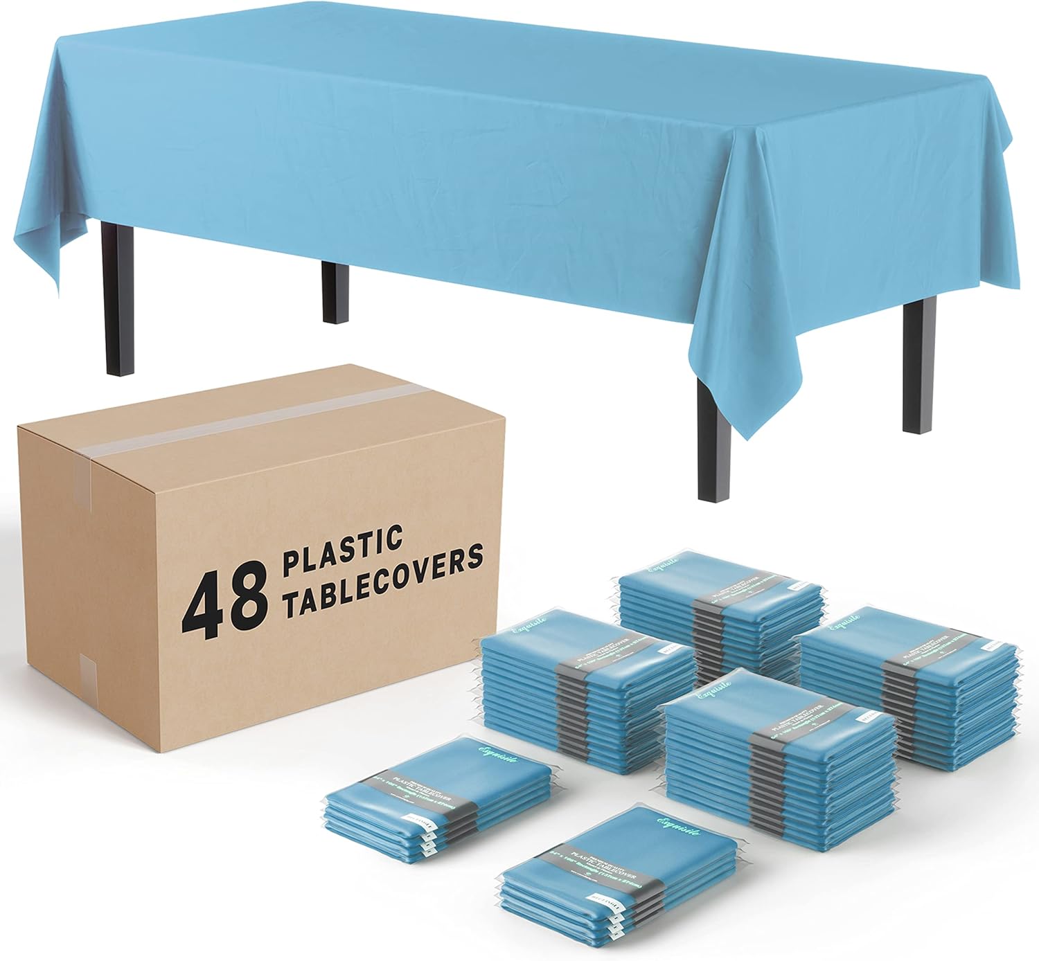 Party Solids Sky Blue Tablecloths for Rectangle Tables 48 Pack Plastic Table Cloth Disposable 54" X 108" Sky Blue Table Cloths Rectangle Tablecloth Plastic Tablecloths Rectangular for Party Supplies