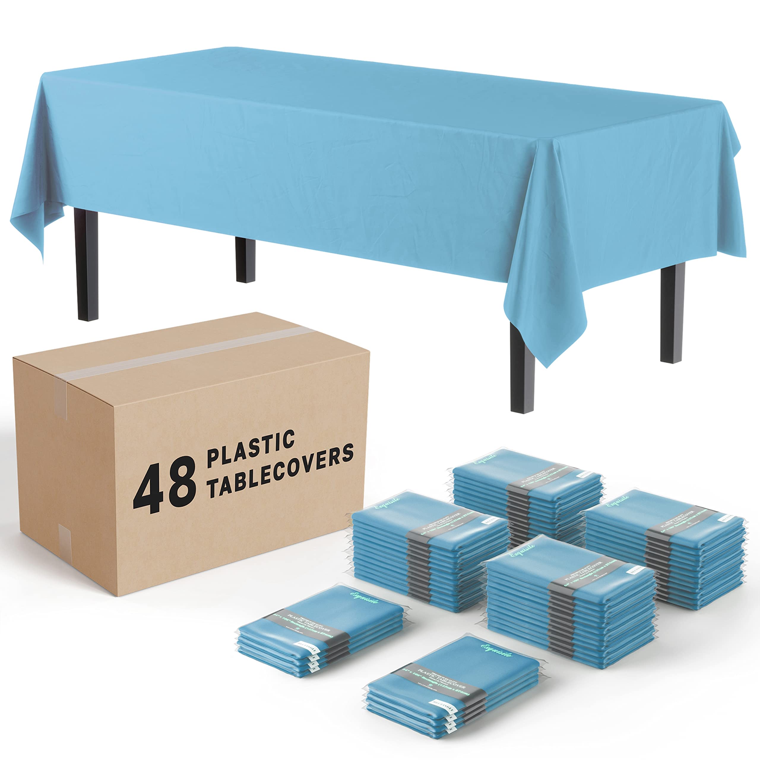 Exquisite Sky Blue Tablecloths for Rectangle Tables in Bulk 48 Pack Sky Blue Plastic Disposable Table Cloth 54" Inch X 108" Inch Tablecloth Plastic Table Cloths for Parties by The Case