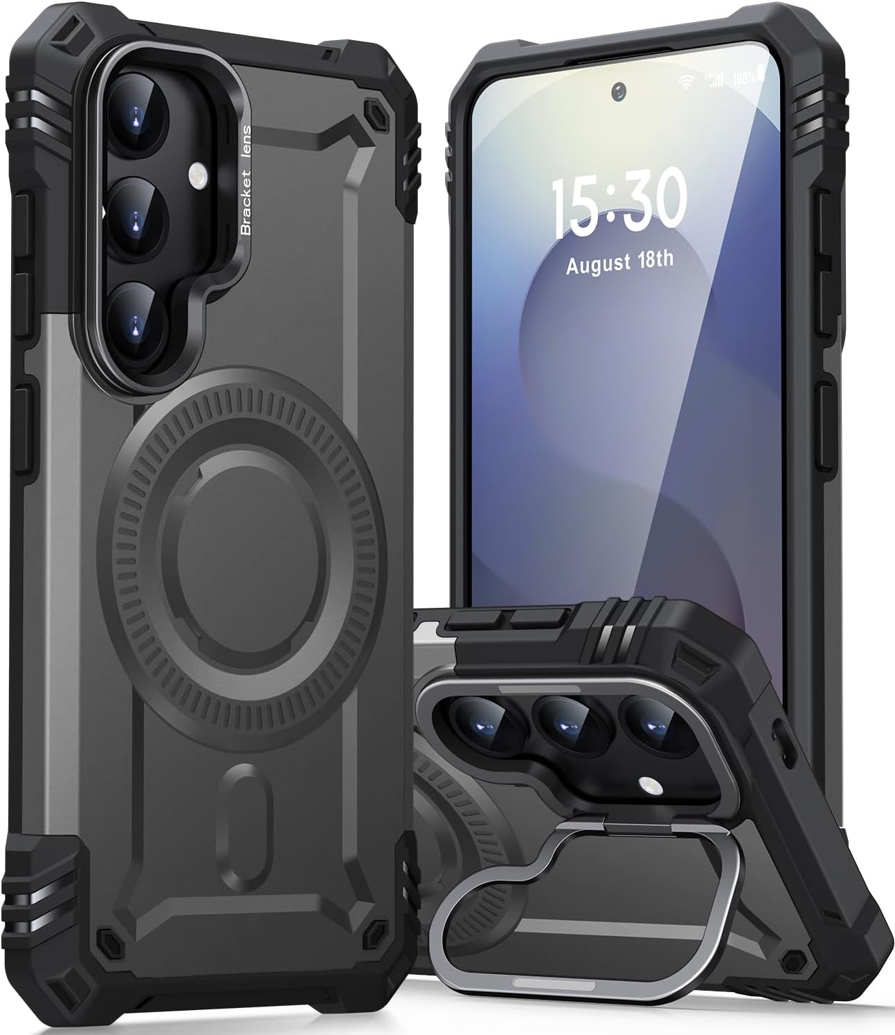 AOUIA Case for Samsung Galaxy S25/Samsung Galaxy S24 Case Compatible with MagSafe, S25 Case/S24 Case Built-in Stand, Military Protection Magnetic Mobile Phone Case for Samsung S25/S24, Grey