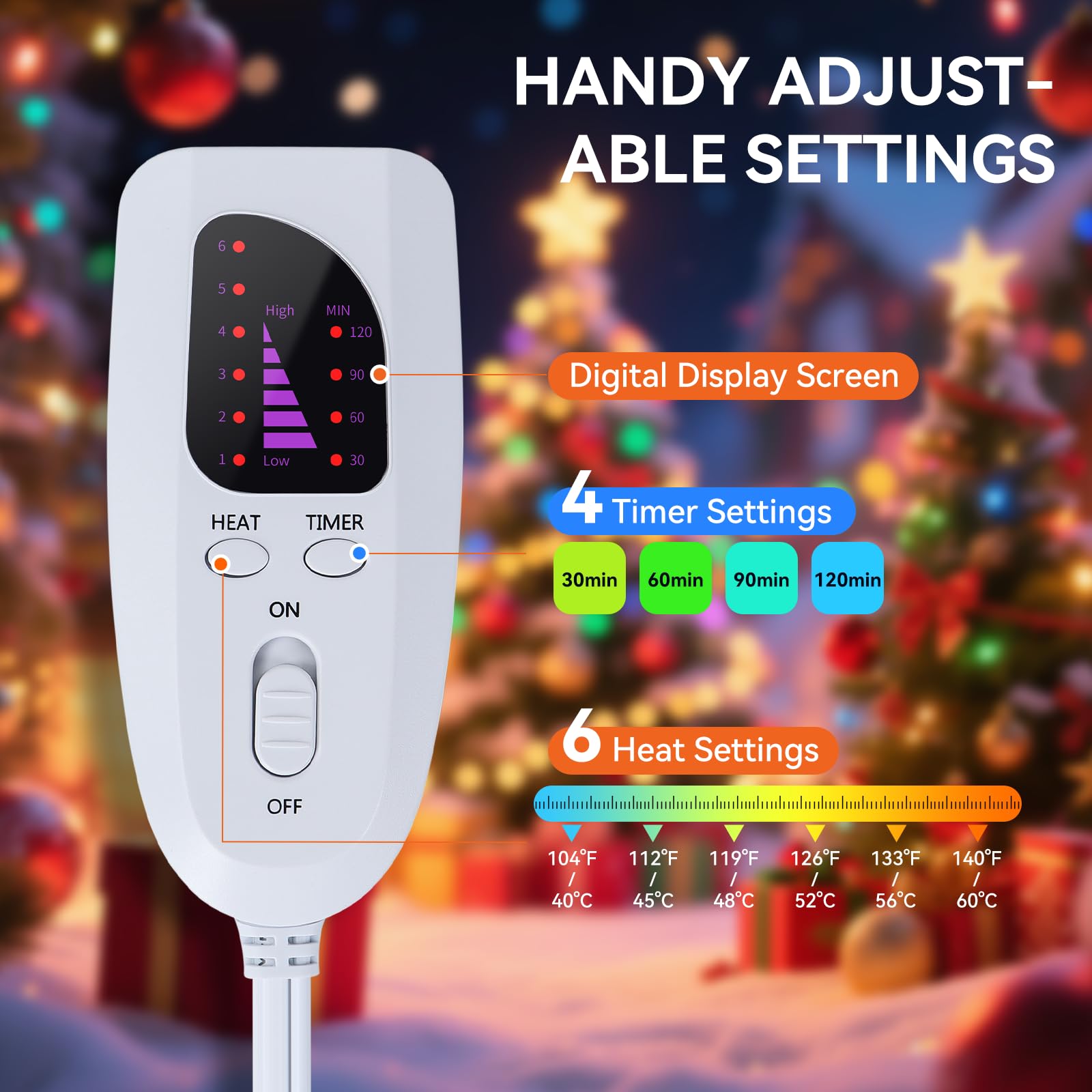 Ninonly 40X80 Calentador de Pies Eléctrico Diseño de Cremallera con 6 Niveles de Temperatura y 4 Timer Apagado Automático Calienta Pies Electrico de Doble Capa Lavable a Máquina Azul Marino