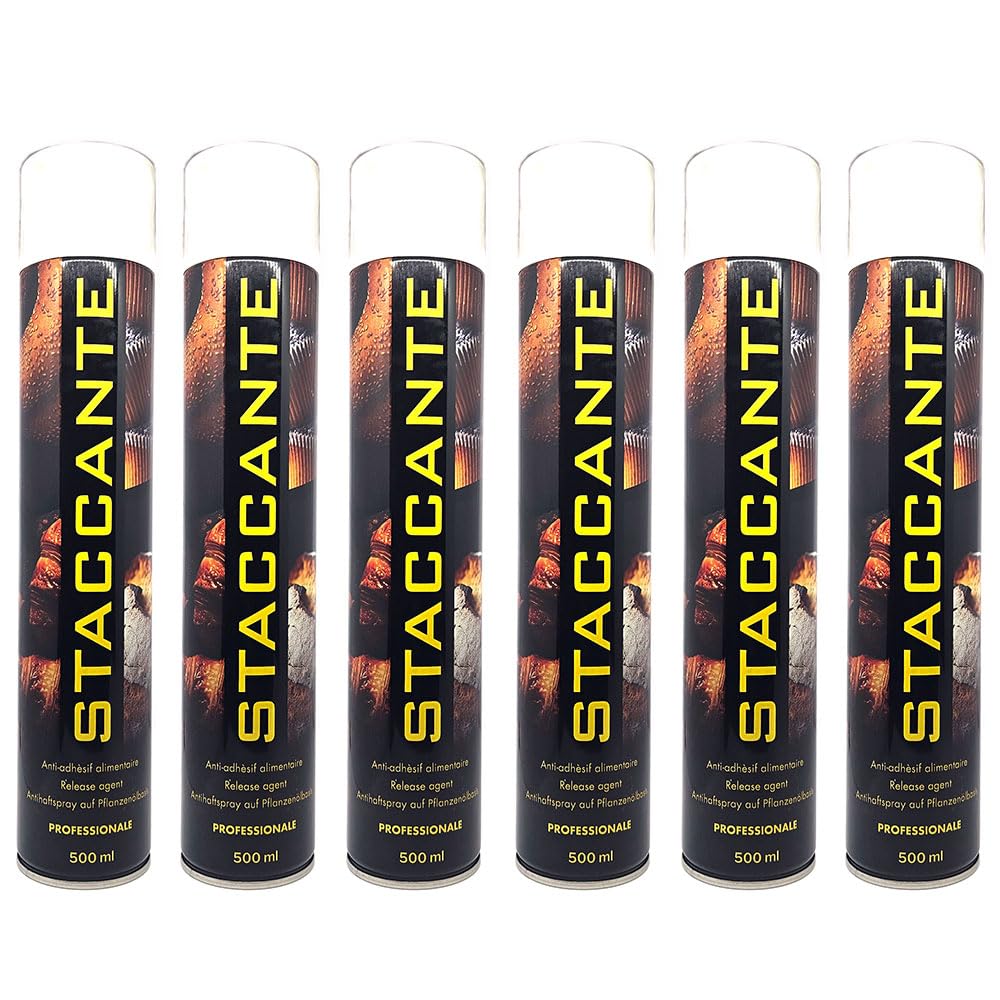 6 pezzi - STACCANTE spray ALIMENTARE per teglie 500ml - spray antiaderente ideale per torte, dolci e salati - per oliare stampi, padelle ecc - VOL 10 ad uso professionale