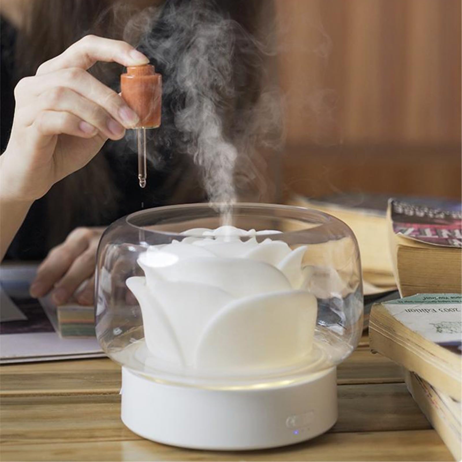 Dyfuzor olejków eterycznych 400 ml kwiat aromatyczny elektryczny ekspres do mgiełki do domu nawilżacz dyfuzor olejków eterycznych (brytyjski biały)