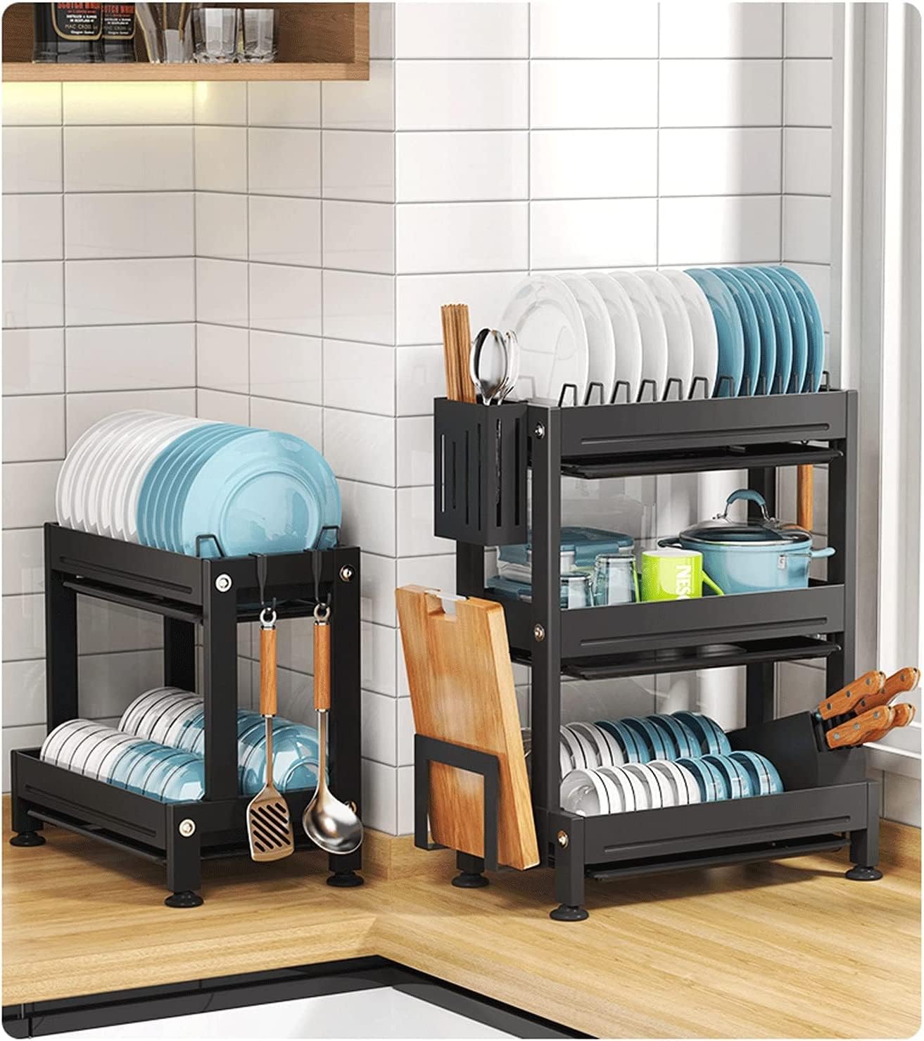 Dish Drainers Dish Drainer Cupboard Three-Layer Dishes Drying Rack Kitchen Shelves Dish Racks for Counter Cutlery Basket