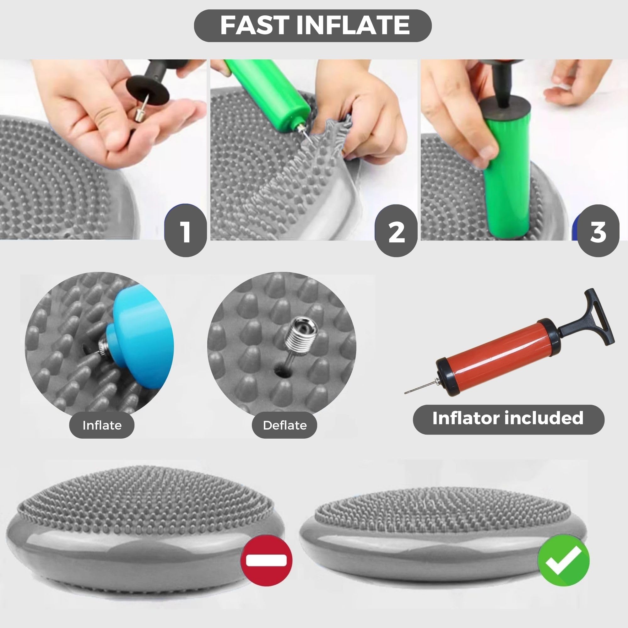 Cuscino Per Equilibrio Gonfiabile - Per Yoga, Pilates, Allenamento Stabilità, Antiscivolo, Portatile, Fino A 200kg - Foto 3