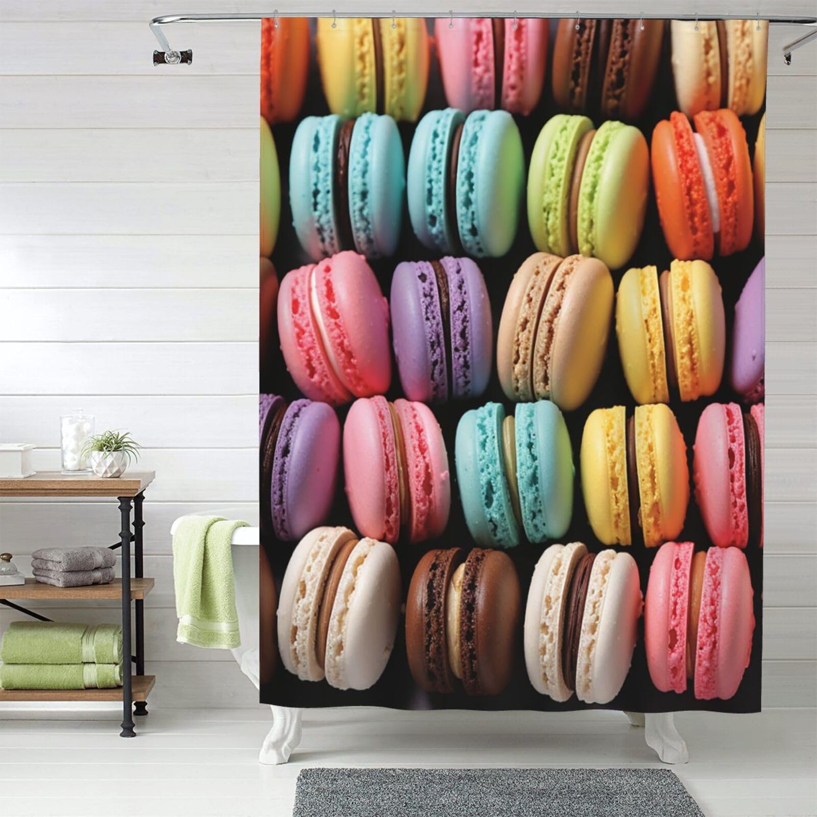 Duschvorhang Makronen Design – Wasserdicht, 183x183 Cm, Mit 12 Haken