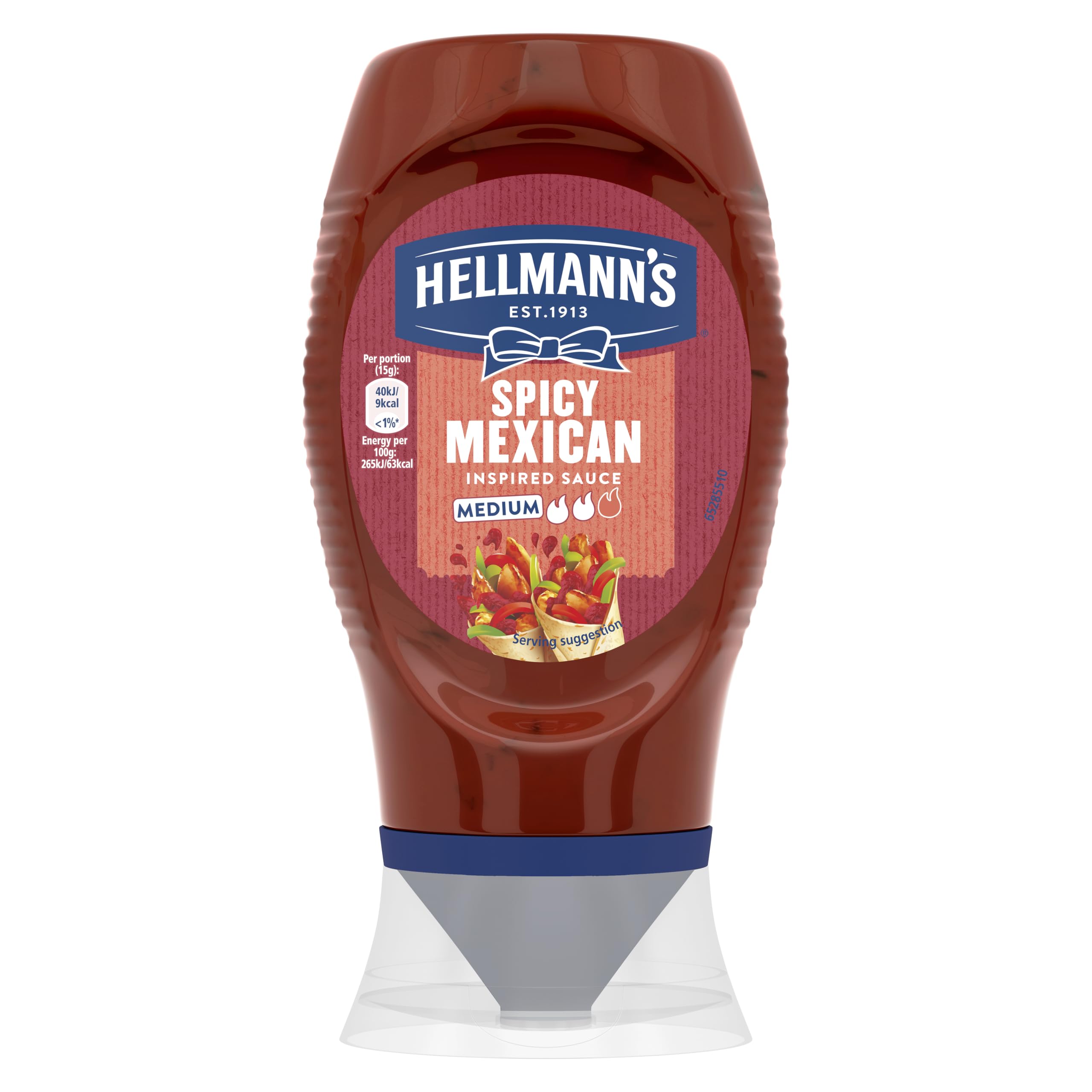 Hellmann's Spicy Mexican Sauce 100% recyclable* squeeze bottle the perfect condiment for fajitas, nachos and tacos 250 ml