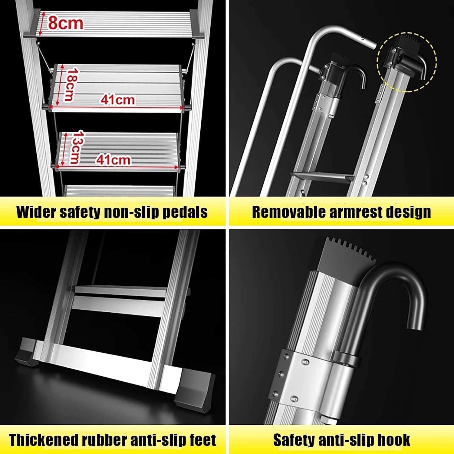 Aluminum Loft Climb Bed Ladder Foldable, Heavy Duty Bunk Ladder Safety Handrail, Anti-Slip Library Truck Steps Ladders, Load 150kg