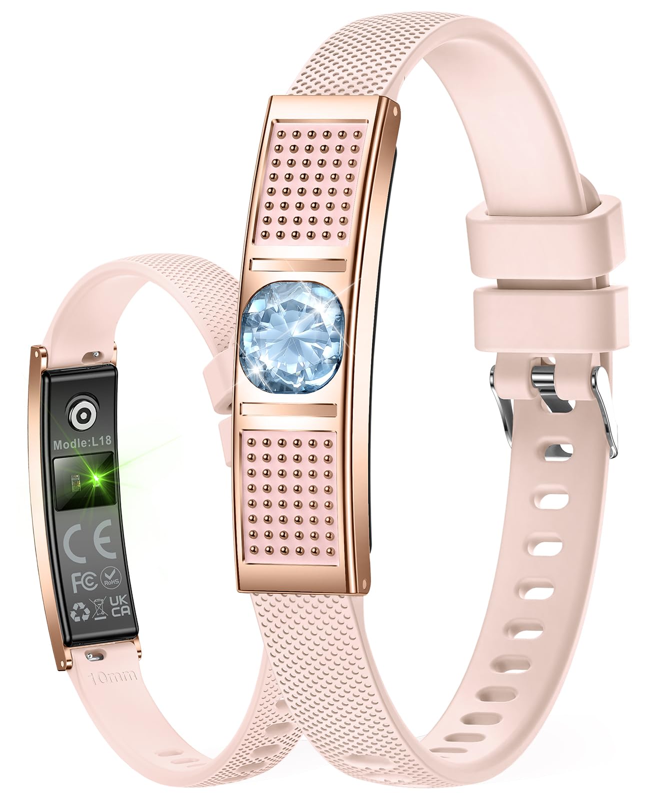 findtime Bracelet de fitness pour femme avec incrustation de cristal, bracelet intelligent, fin, fréquence cardiaque, sommeil, suivi du cycle de sommeil, podomètre, bracelet intelligent avec bracelet