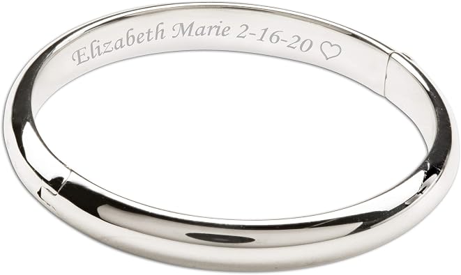 Precious Pieces Personalized Sterling Silver Baby Bangle Bracelet Gift for Child, Toddler, Kids, Teen, or Women Custom Jewelry with Engraved Name