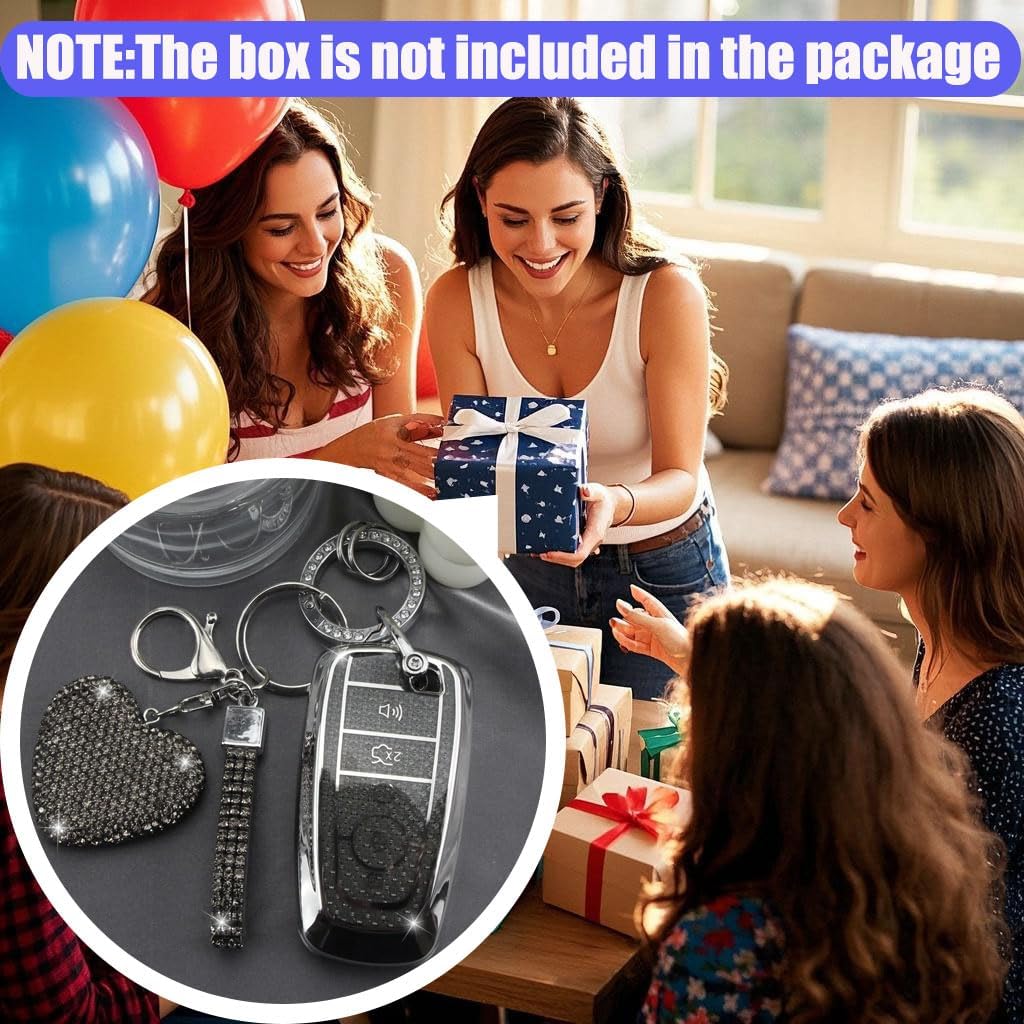 Key Fob Cover with Diamond Keychain for Women, Car Key Holder Compatible with Ford Explorer Fusion Edge Expedition F150 F250 F350 F450 F550 Maverick Mustang, 5 Buttons (Black-Heart) - Image 6