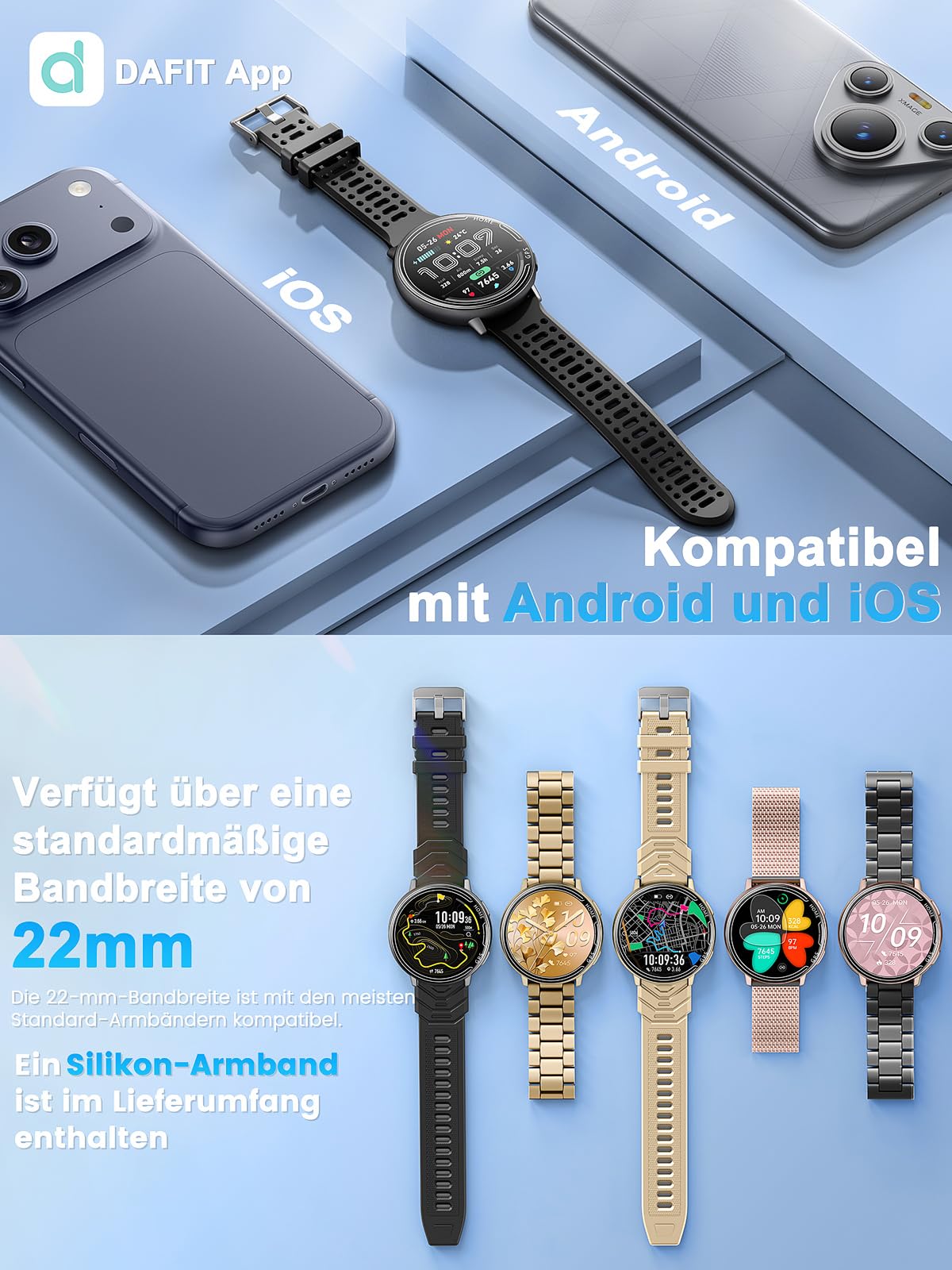 GPS Smartwatch Herren, 1.39" Smart Watch for Men mit Bluetooth Anruf, Sportmodi,Herzfrequenz, Blutdruckmessung, GPS Sportuhr für iOS Android