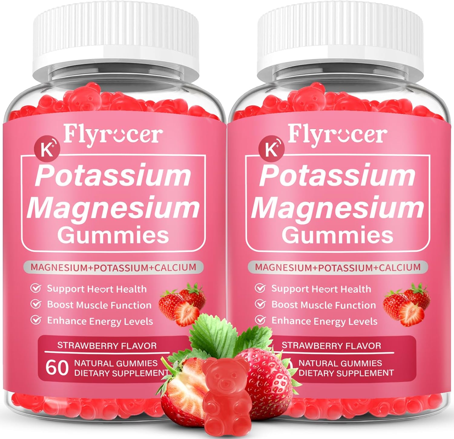 2 Pack Potassium Magnesium Gummies for Men & Women, Potassium Magnesium Supplement for Leg Cramps, Muscle Health, & Electrolyte Balance, Strawberry Flavor, 120 Gummies