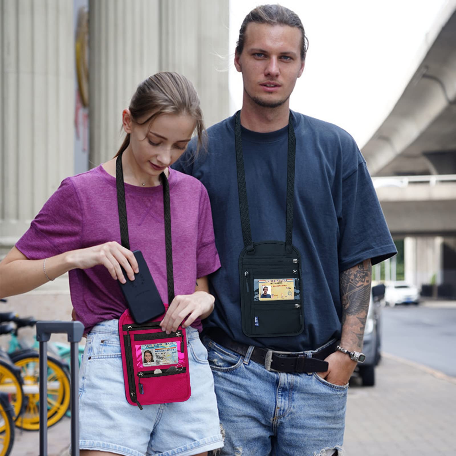 Saszetka na szyję, dla mężczyzn i kobiet, paszportówka, ochrona RFID, bezpieczna saszetka podróżna, organizer na akcesoria podróżne, kieszeń na bilet lotniczy, smartfon, dokumenty podróżne