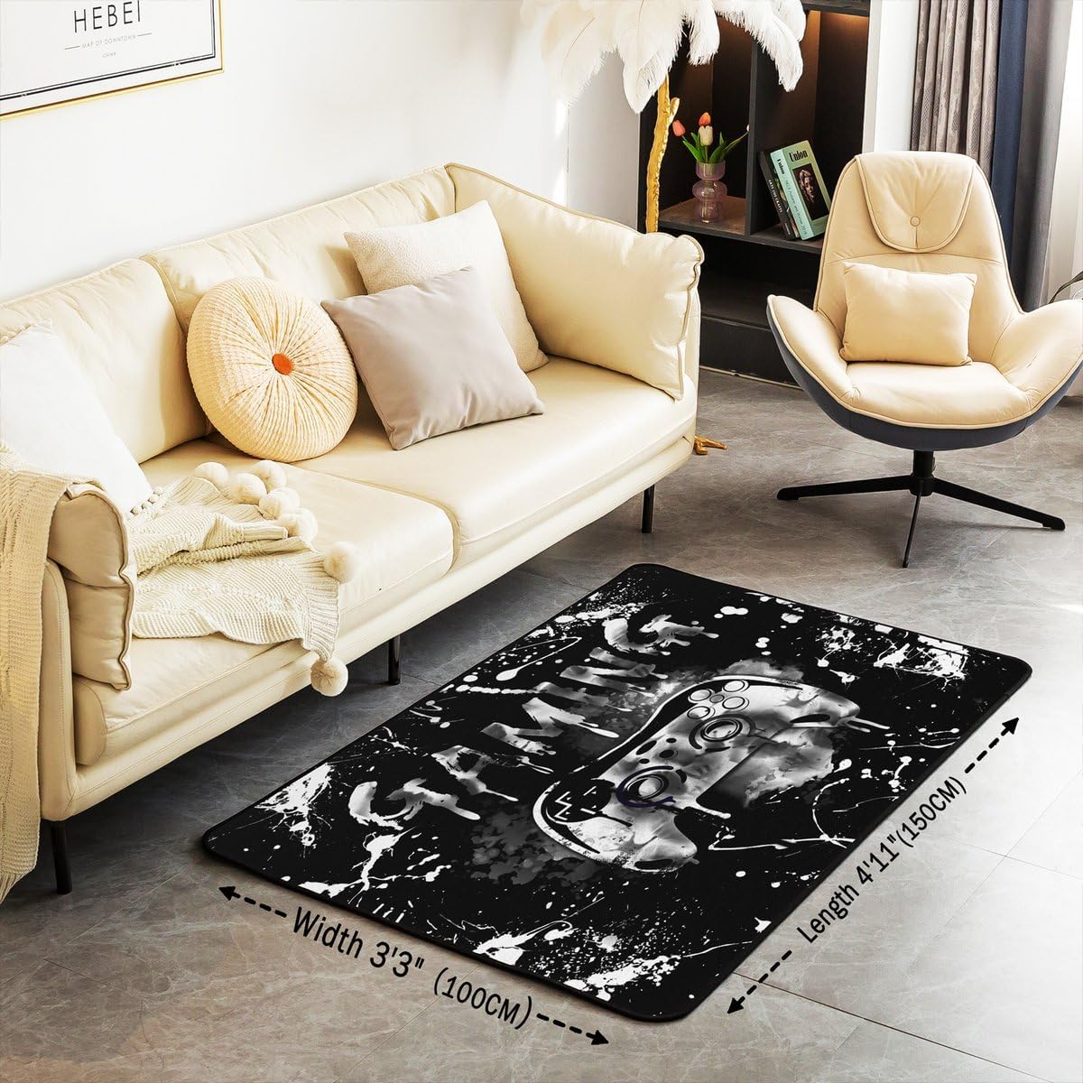 Erosebridal Gamer Non Slip Rug for Boys 3x5,Gaming Area Rug for Boys Girls Teens Gamer Room Decor,Video Game Console Gaming Carpet White Black Grey Tie Dye Decorative Accent Rug Non Shedding
