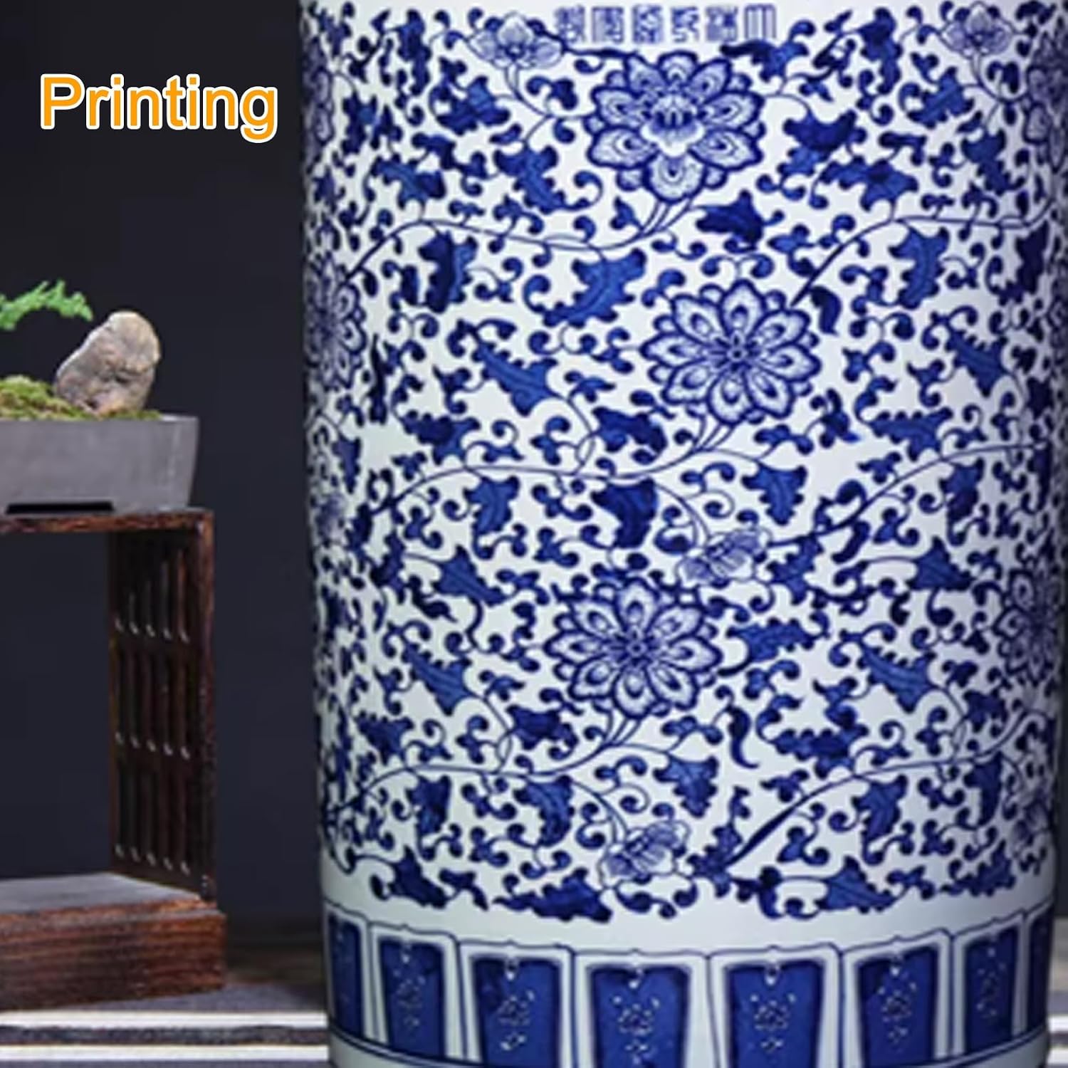 Ceramic Umbrella Stand Rack with Floral Blue and White Porcelain, Round Floor Stand Umbrella Holder, Umbrellas Stand Barrels for Canes/Walking Sticks(10x23in/25x58cm)