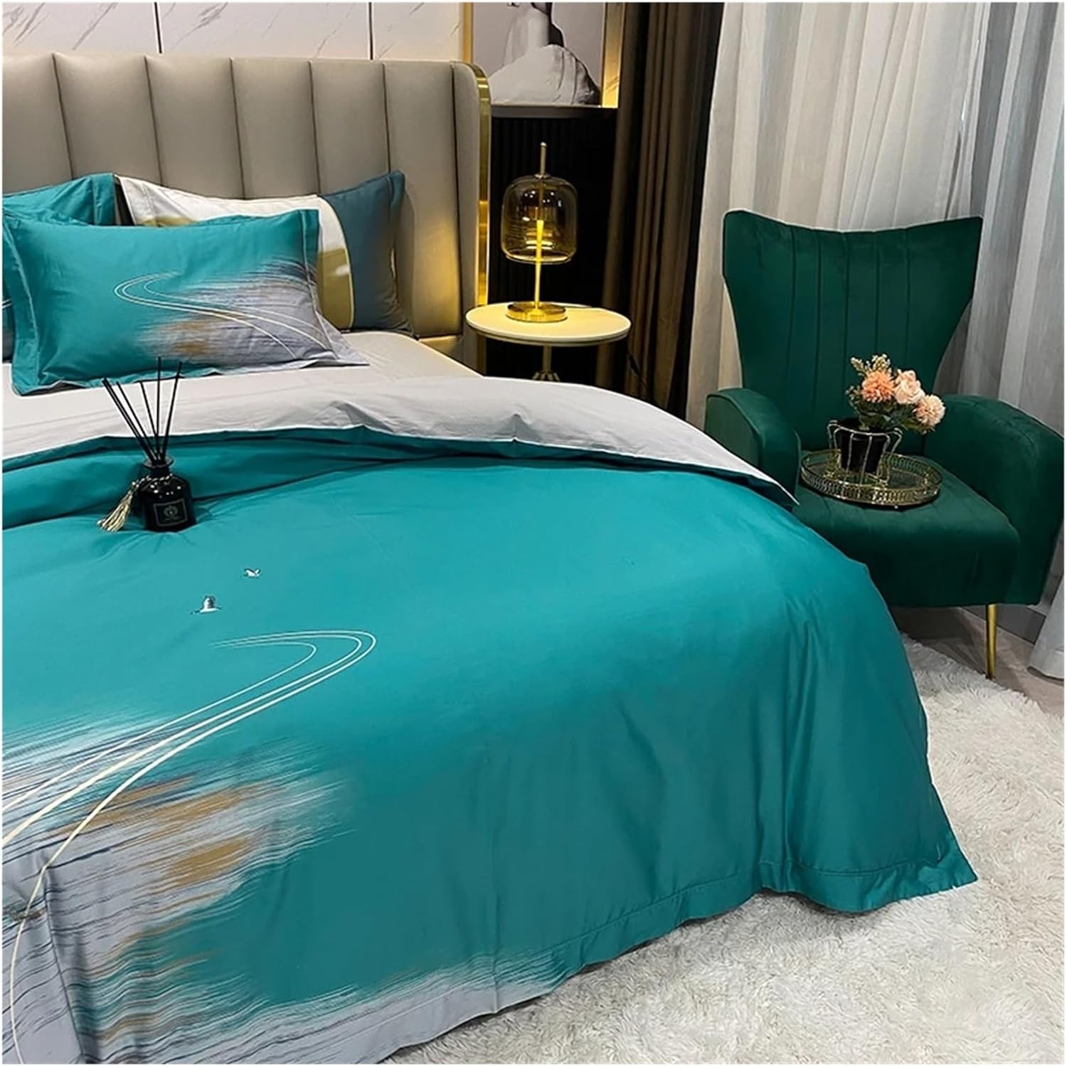 Soft Queen King Size Duvet Cover Set Bed Fitted Sheet Set Pillowcases Bedroom Comforter 1000TC Cotton Luxury Euro Bedding Set,Bed