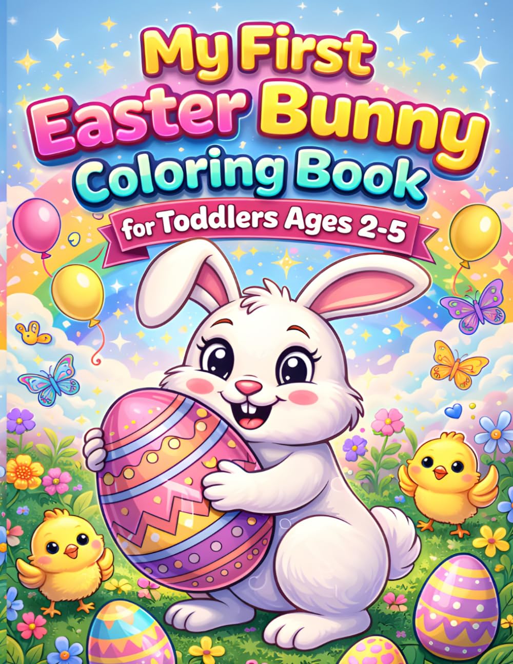 My First Easter Bunny Coloring Book for Toddlers Ages 2-5: Big Simple Bunny Scenes with Eggs, Carrots, Chicks and Spring Fun