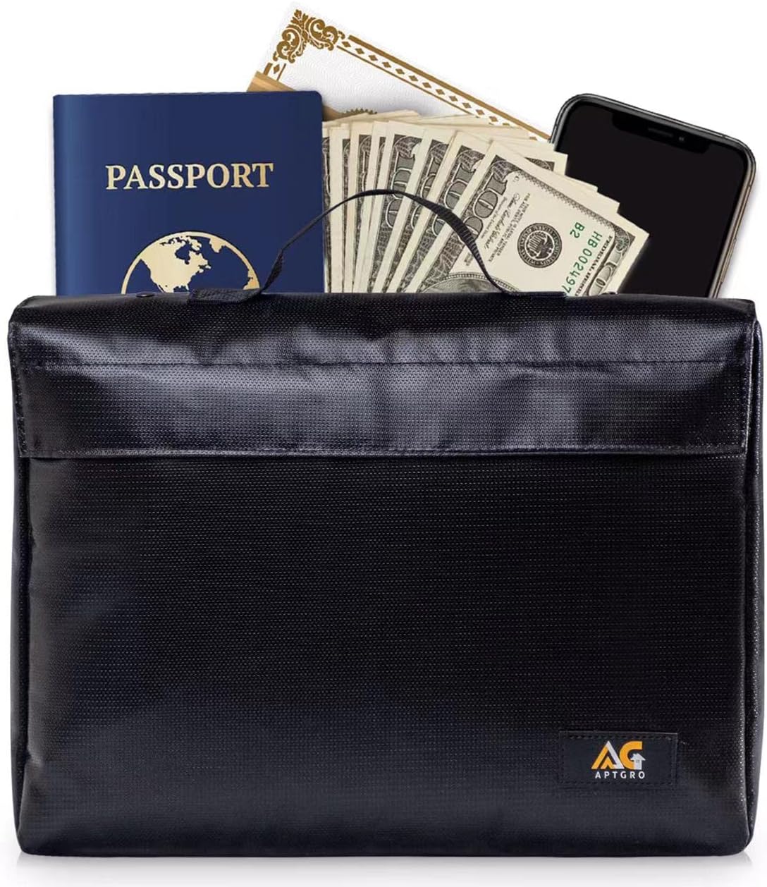 APTGRO - 1500°F Fireproof Document Bag 15x11x3" - Large Waterproof Bag with Zipper & Velcro Protection - Silicone Coated Fiberglass Fireproof Money Bag - Store Important Valuables with Peace of Mind