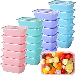Bokon 60 Pcs 25 oz Disposable Meal Containers Bulk Plastic Colorful Food Storage Containers with Lids Bento Box Take Away Food Containers Microwave Dishwasher Freezer Safe