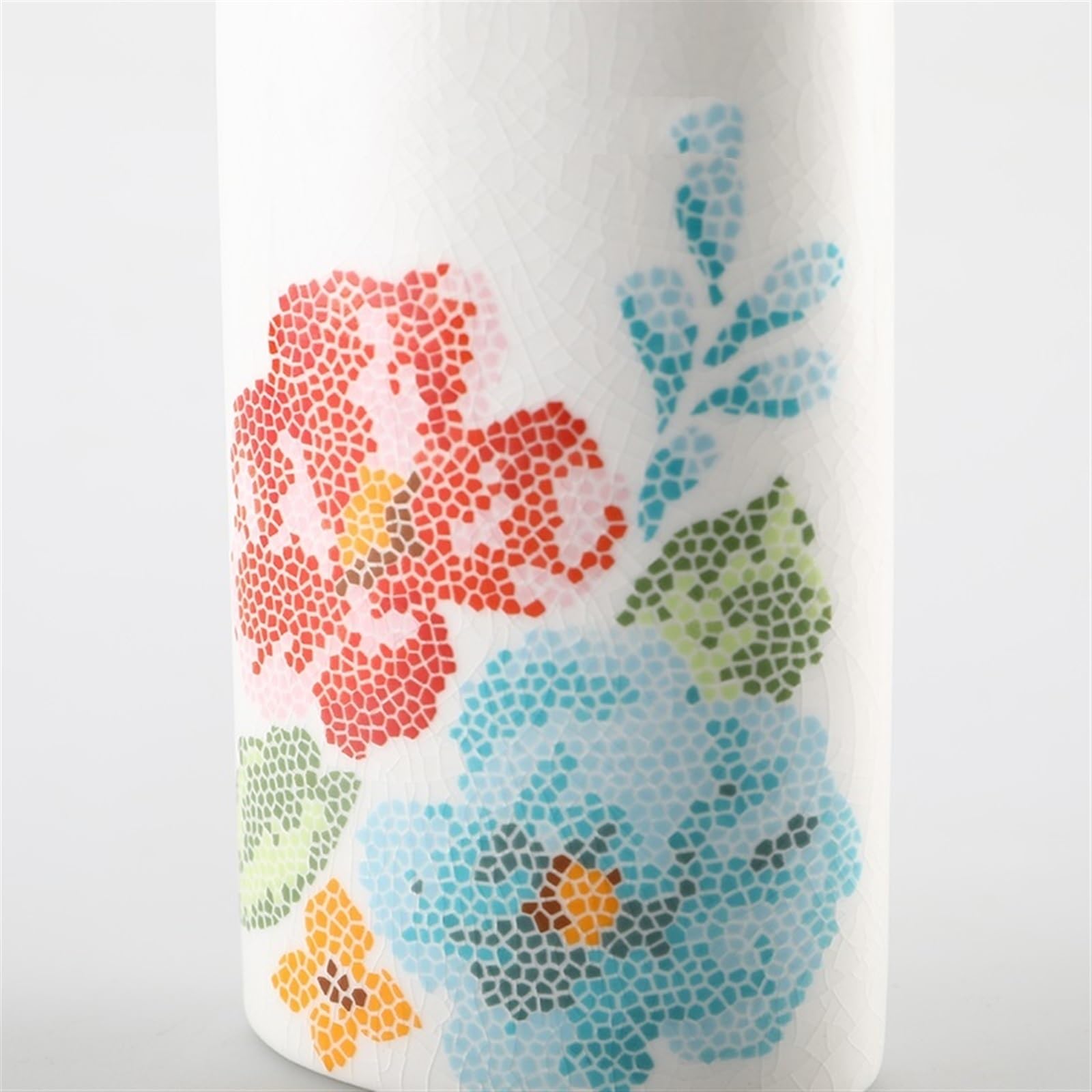 Dispensador de jabón Loción de cerámica líquida de 260 ml con diseño único de glaseado de Hielo craquelado, Flores Rojas y Azules, Reutilizable y rellenable.