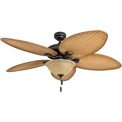 Honeywell Ceiling Fans Palm Valley 50507-01 - Ventilador de techo tropical para interiores y exteriores de 52 pulgadas con luz, cadena de tracción,