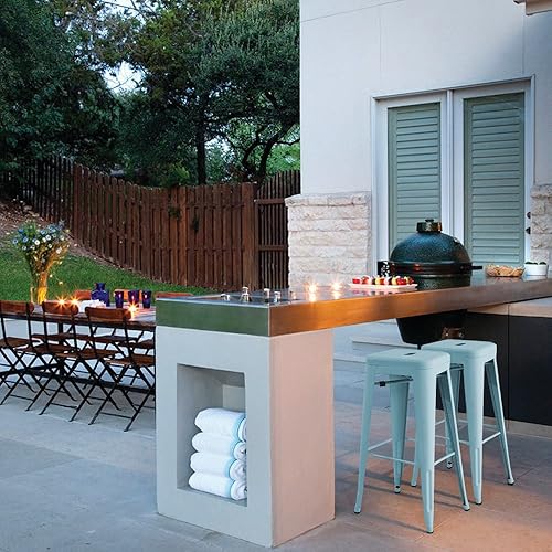 Miniatura 6 de devoko - taburetes de estilo Tolix, 30 pulgadas, ideal para interior y exterior, cuadrados, peso ligero, juego de 4, Acero inoxidable, Azul