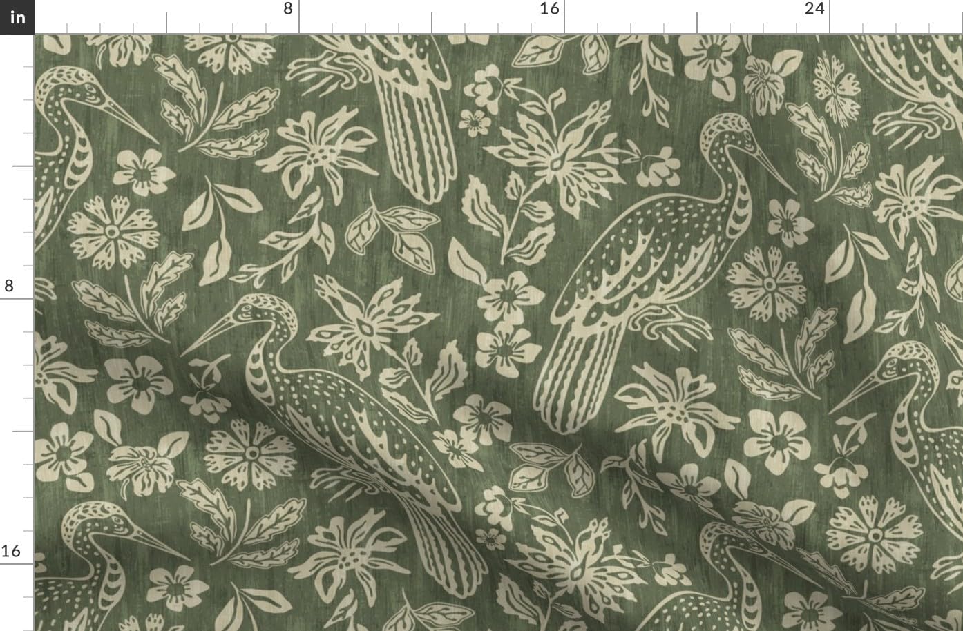 Spoonflower Fabric - Boho Botanical Dark Sage Green Hand Drawn Traditional Earthy Bohemian Printed on Organic Cotton Sateen Fabric by The Yard - Sewing Quilting Apparel Home Decor