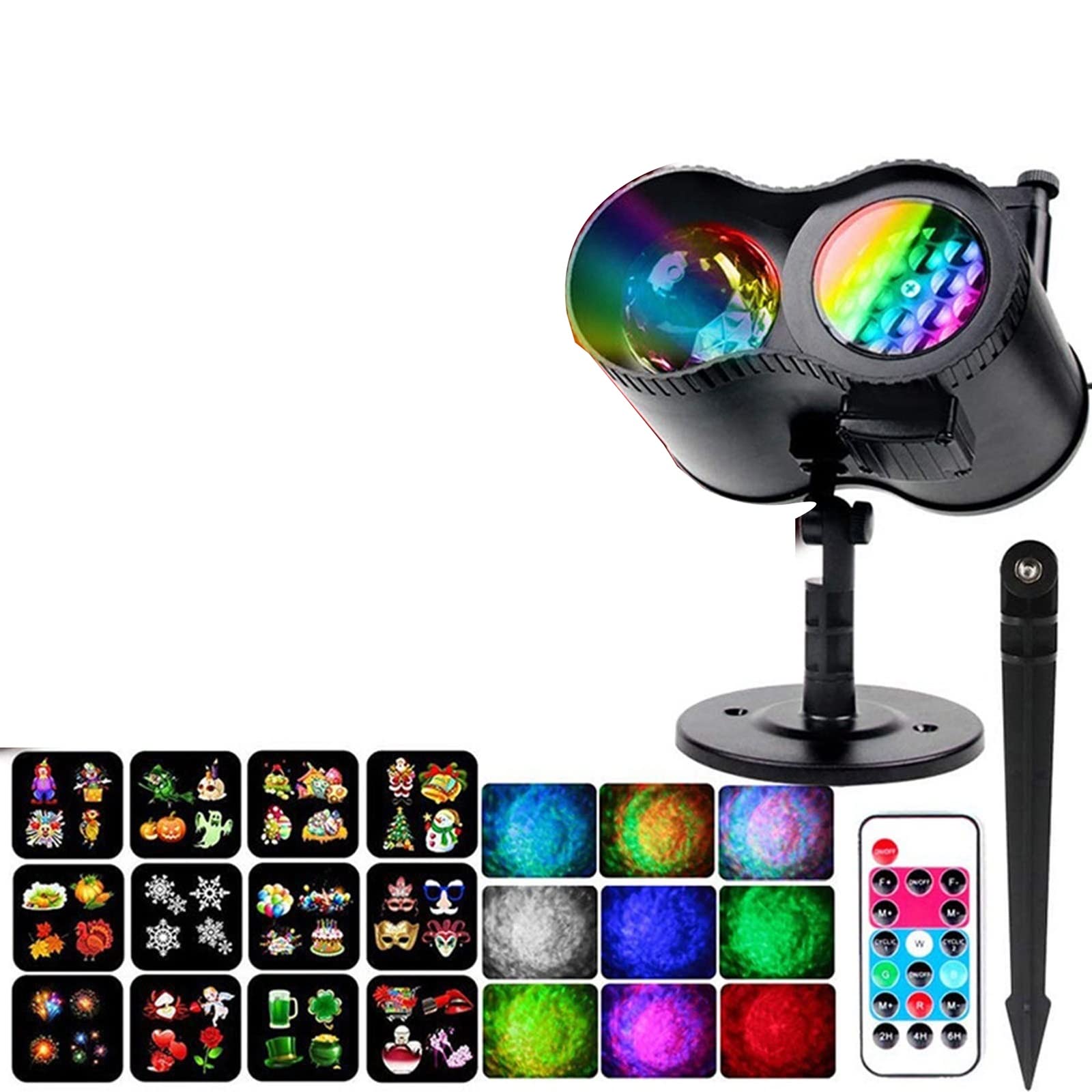 Lumière de projecteur de Noël Water Wave, lampe de projecteur 2-en-1 mobile 12 modèles IP44 étanche pour la lampe à effet de jardin de fête d'anniversaire du Nouvel An (Color : Black, Size : 4pcs)