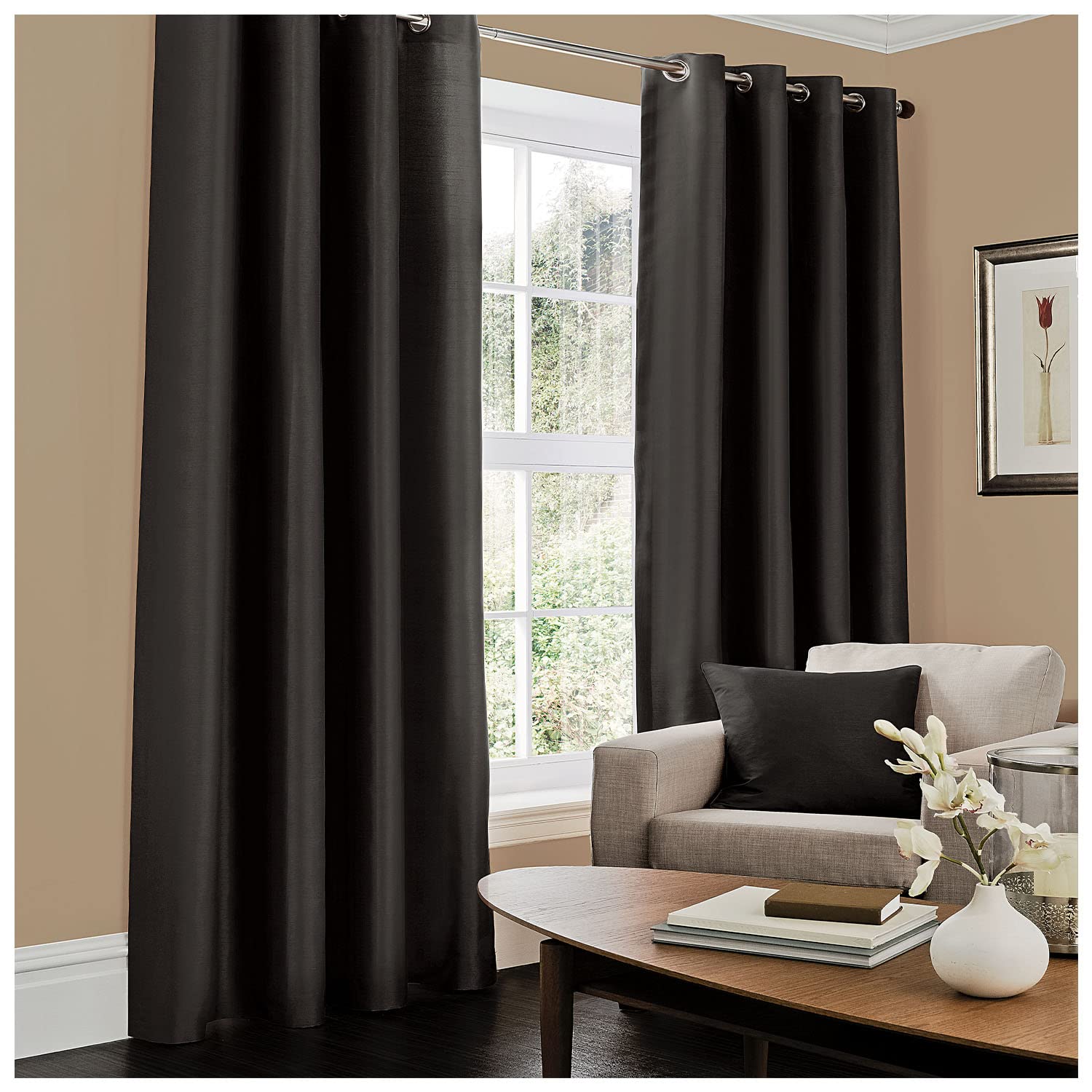 Gc Gaveno Cavailia Black Gaveno Cavailia Luxury Fully Lined Plain Faux Silk Eyelet Curtains With Tie Backs 90X90 In