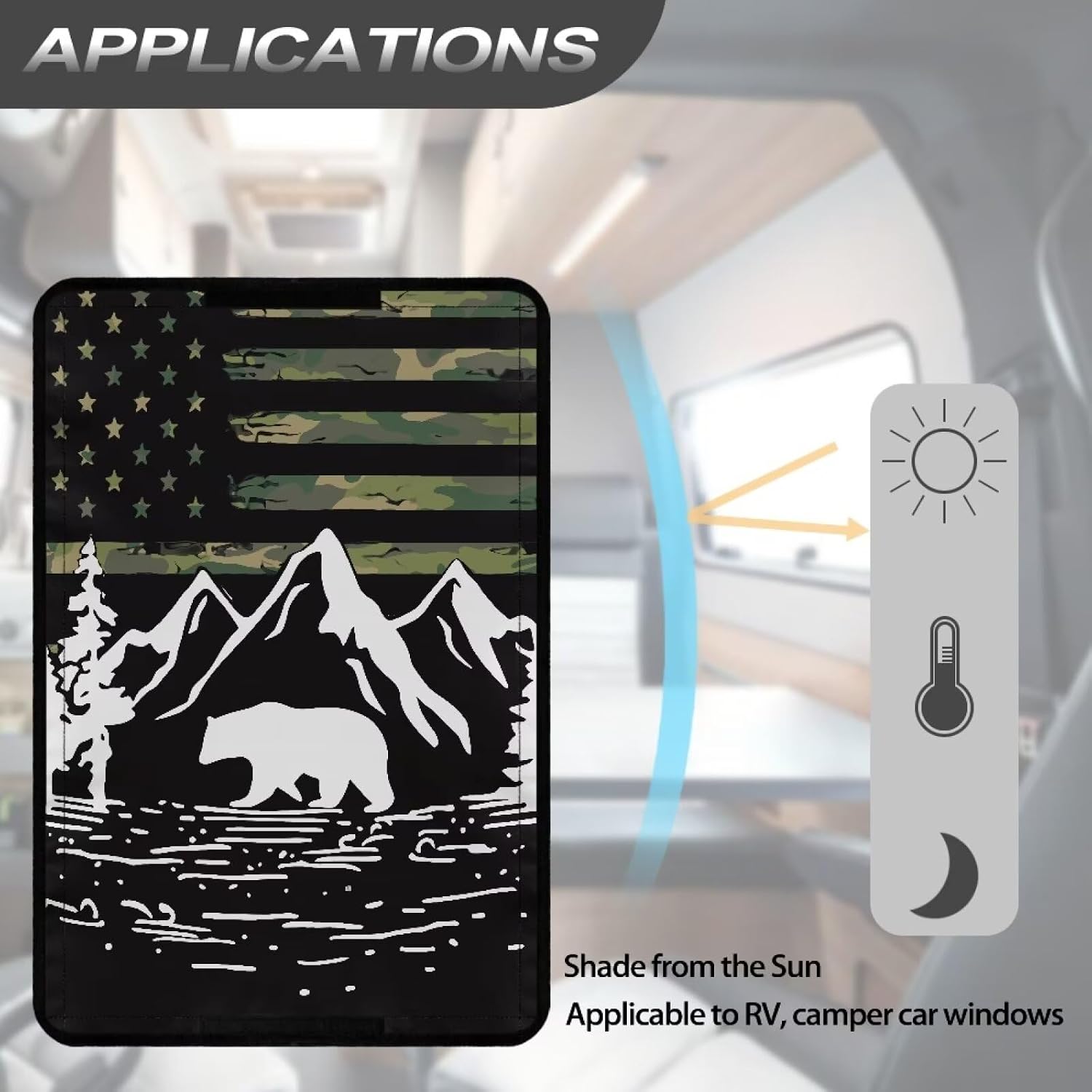 American Flag Mountain Print RV Door Windows Shade Universal Travel Trailer Sun Shade 17.3"x 26" Inches RV Entry Door Window Shade RV Blackout Shades Sunproof Keep Car Cool