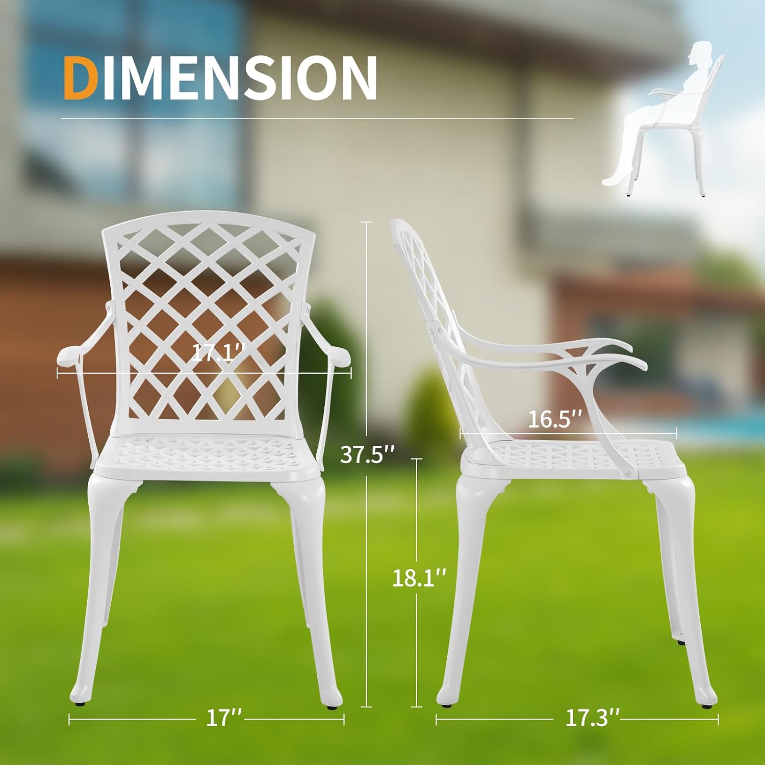 Modern Aluminum Patio Chairs, Indoor/Outdoor Dining Chairs, Metal Chairs for Bistro Patio or Restaurant, Set of 2, White