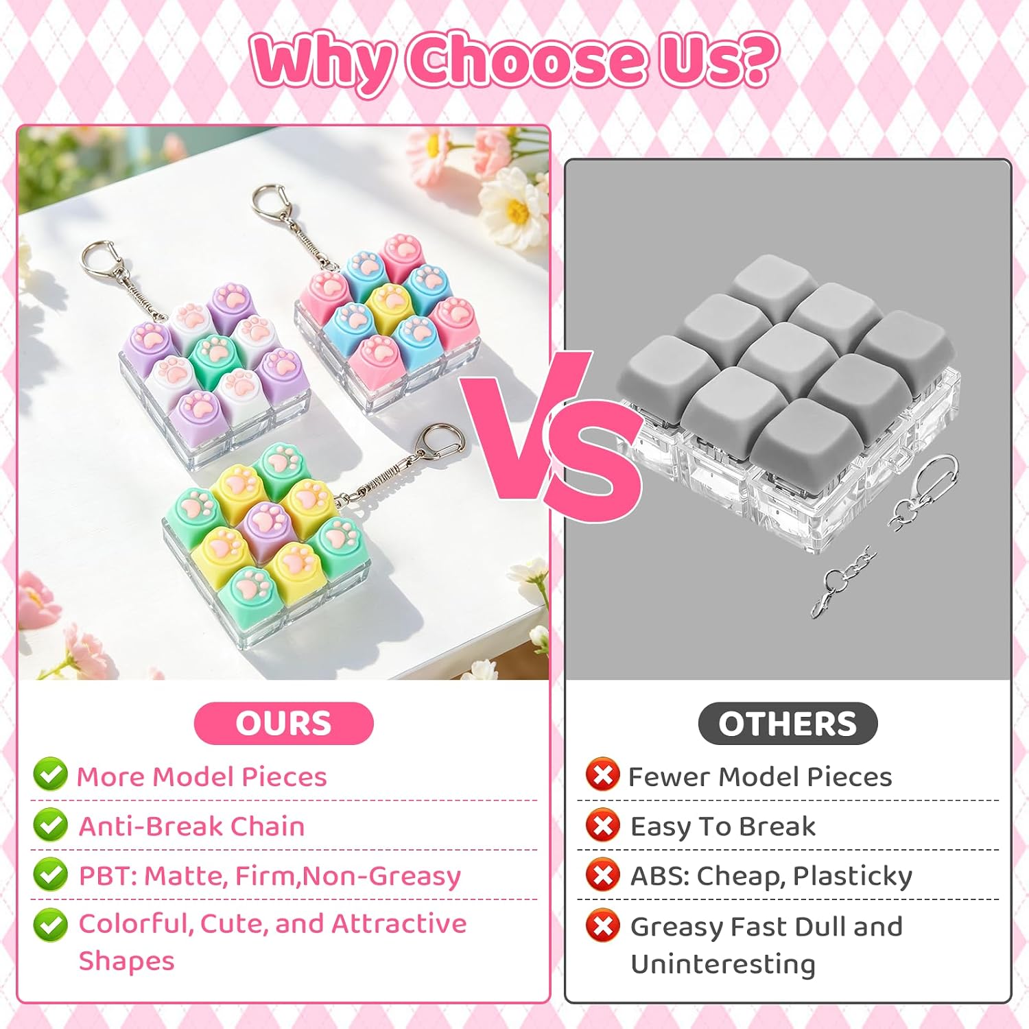 Keyboard Fidget Toy Set, Acrylic Keychain, Colorful Clicker for Adults and Teens, Stress Relief, Study and Work Companion, 3 Pieces (Colorful-Cat Paws)