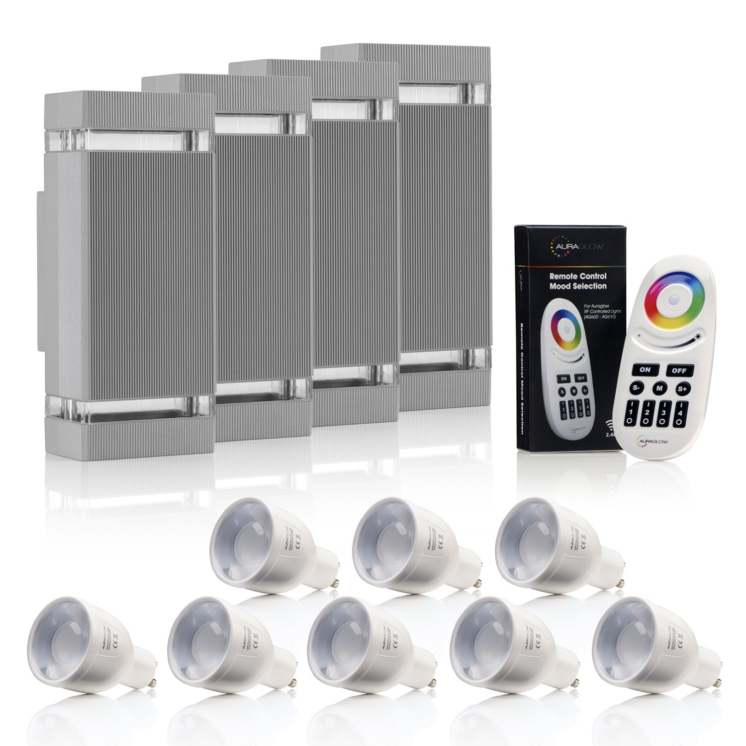 Auraglow Remote Control Colour Changing Up & Down Wall LightDorchesterSilver4 Pack from B&Q