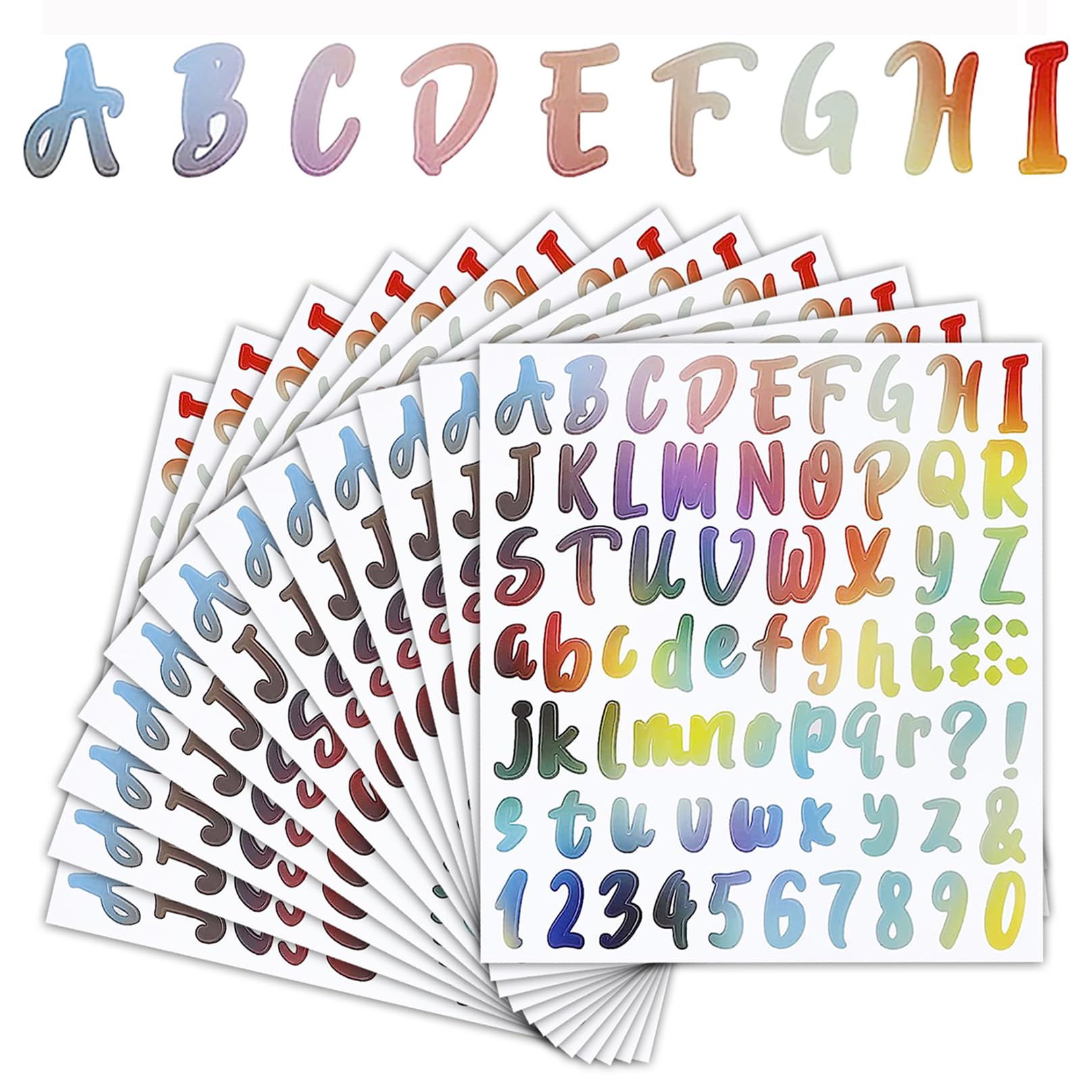 12 Hojas Multicolor Pegatinas de Letras Autoadhesivas Pegatinas de Números Letras de Vinilo Pegatinas de Números y Letras Adhesivas para Álbumes de Fotos, Tarjetas de Felicitación, álbumes de Recorte