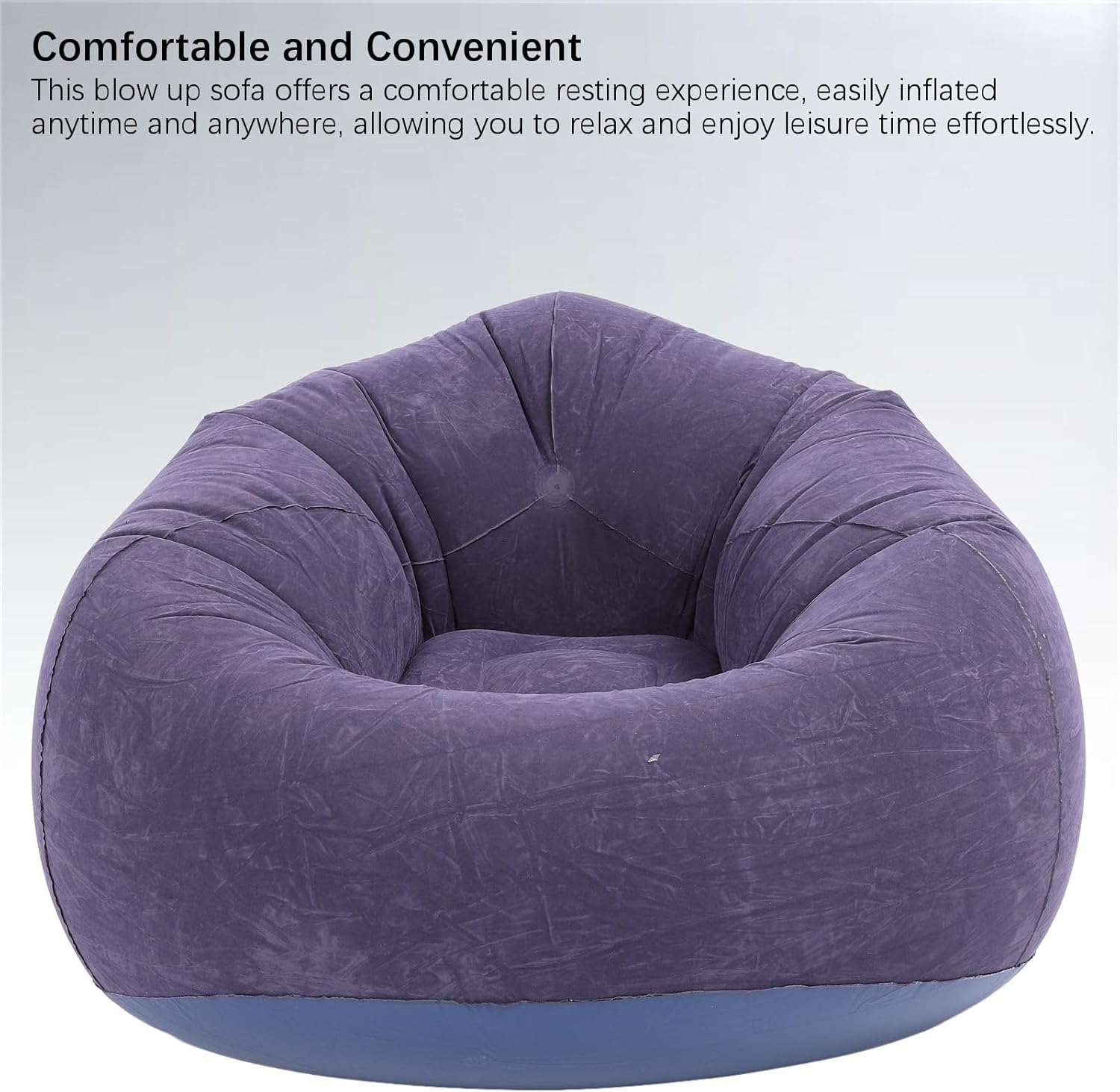 Fdit Portable Folding Inflatable Lounge Chair Sofa with Flocking PVC, Lightweight Blow Up Design for Travel, Living Room, Bedroom, Balcony & Office (Dark Blue)