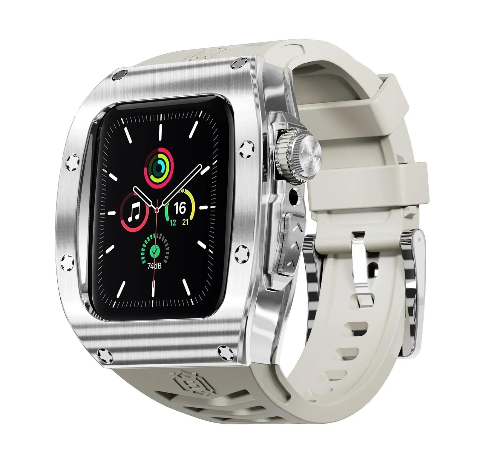 TOPBD Stainless Steel Watch Case Rubber Band Modification Kit?For Apple Watch 9 8 7 6 5 SE 44mm 45mm Series Watch Replacement Accessories (Color : Silver, Size : 44mm)