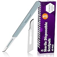 Vista 19 de MyMed Bisturí desechable 14, paquete de 20 cuchillas de dermaplaning desechables con mango de plástico, bisturí de cuchillo quirúrgico, cuchillas