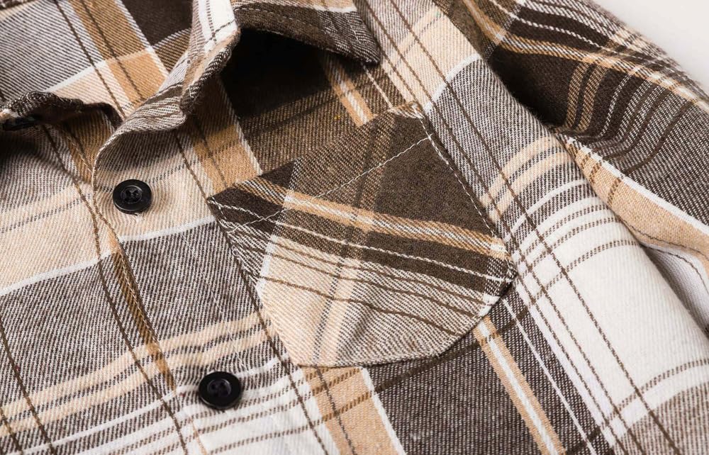 Cromoncent Camisa de franela de manga larga con botones para niños, Marrón caqui, 11-12 años