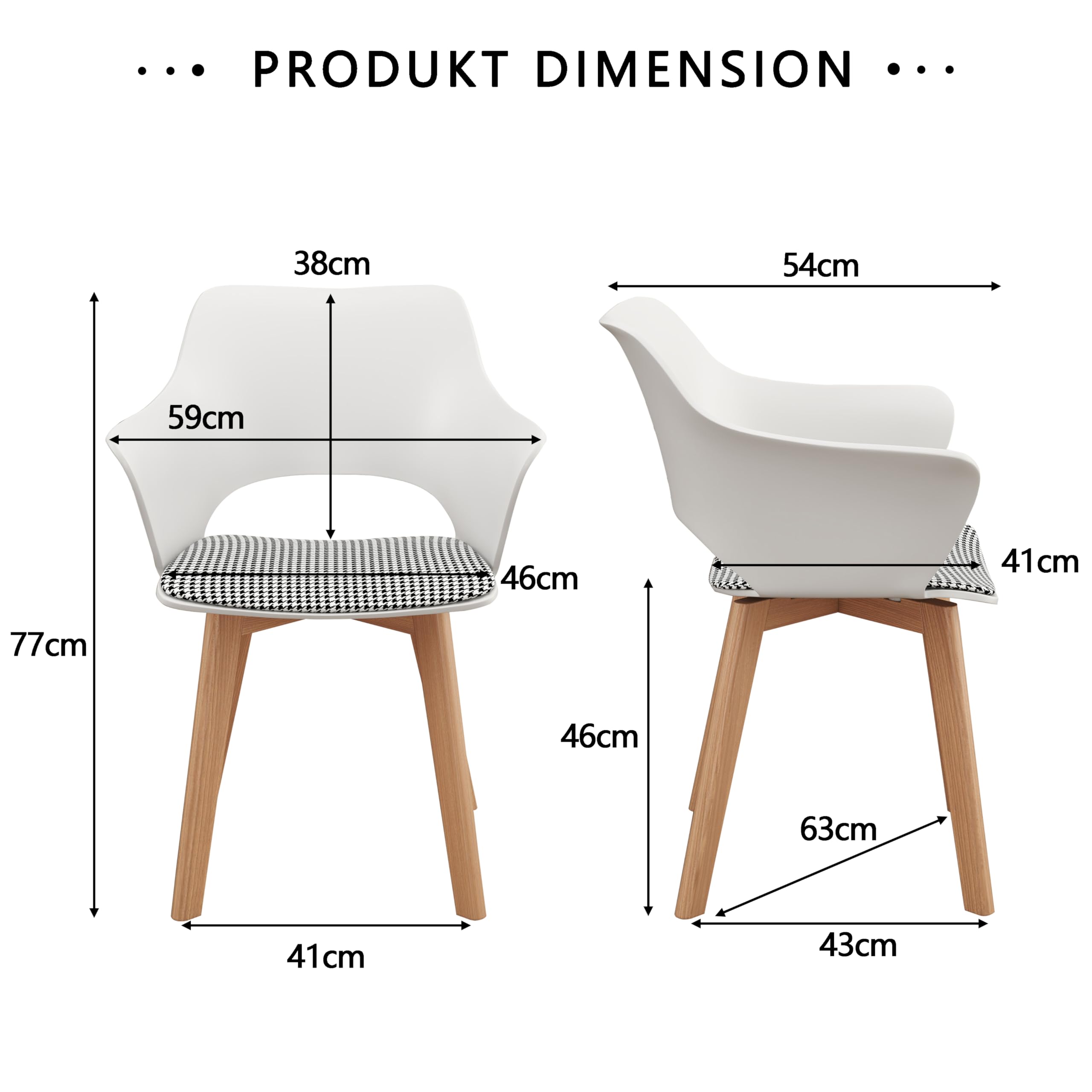 Set di 4 Sedie da Pranzo Scandinave, Sedia da Pranzo in Stile Nordico con Braccioli, Gambe in Faggio, Sedia da Cucina Imbottita in Plaid di Lino - Bianco+Rosso+Verde Chiaro+Blu