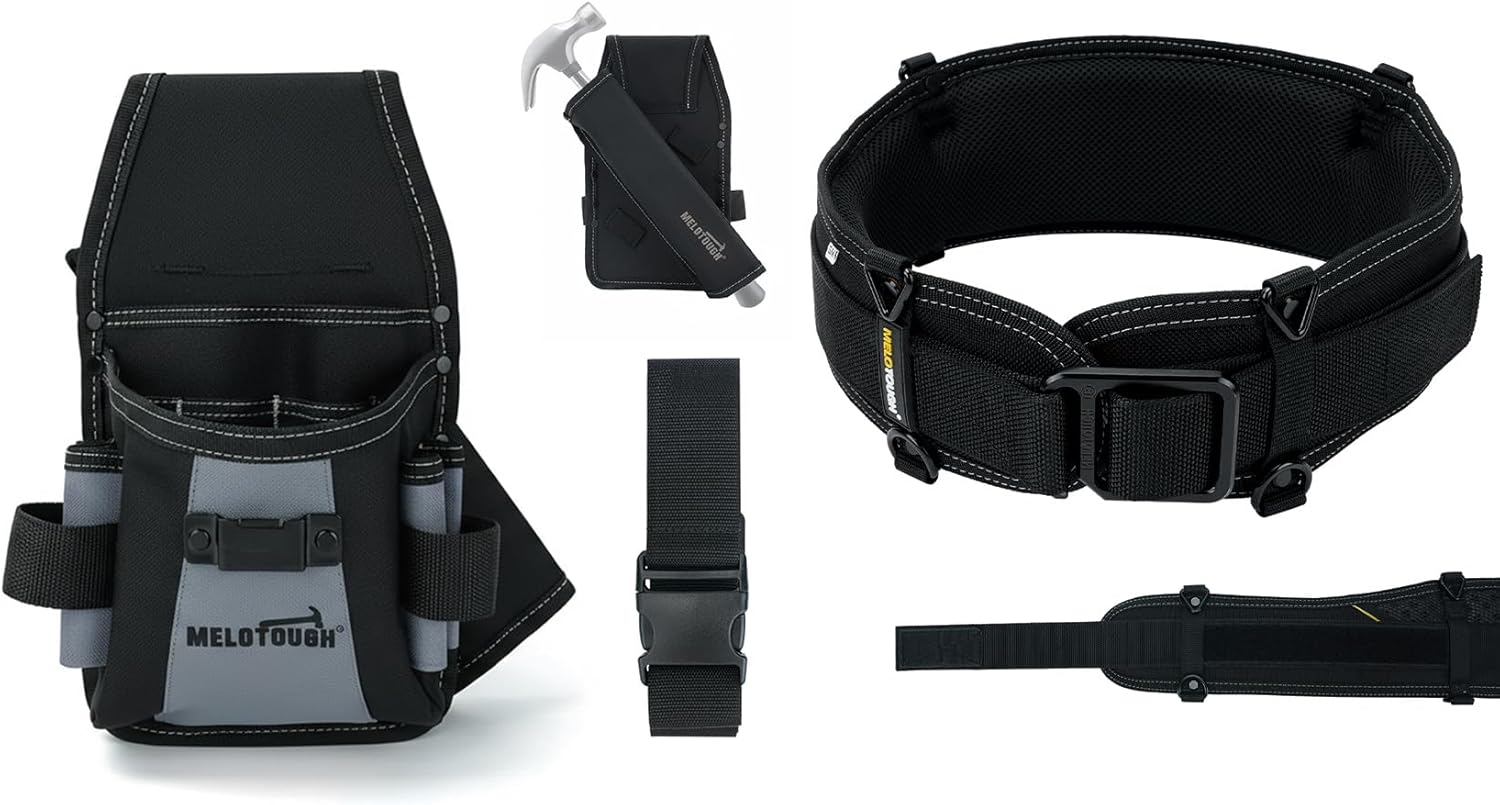 MELOTOUGH Electrician Tool Pouch,Small Tool Belt Pouch,Padded Tool Belt,Adjustable Waist 30''-43''(SM)‌