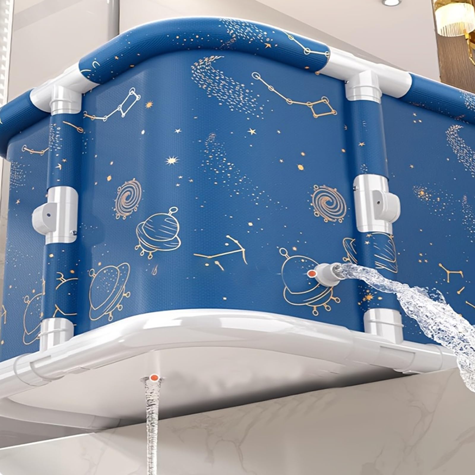 Faltbadewanne 120x60x50cm für Erwachsene, Mobile Badewanne mit 7 Isolierschichten & Stabilem Rohrrahmen – Auslaufsicher, mit Seitlichem Ablauf & Komfortkissen